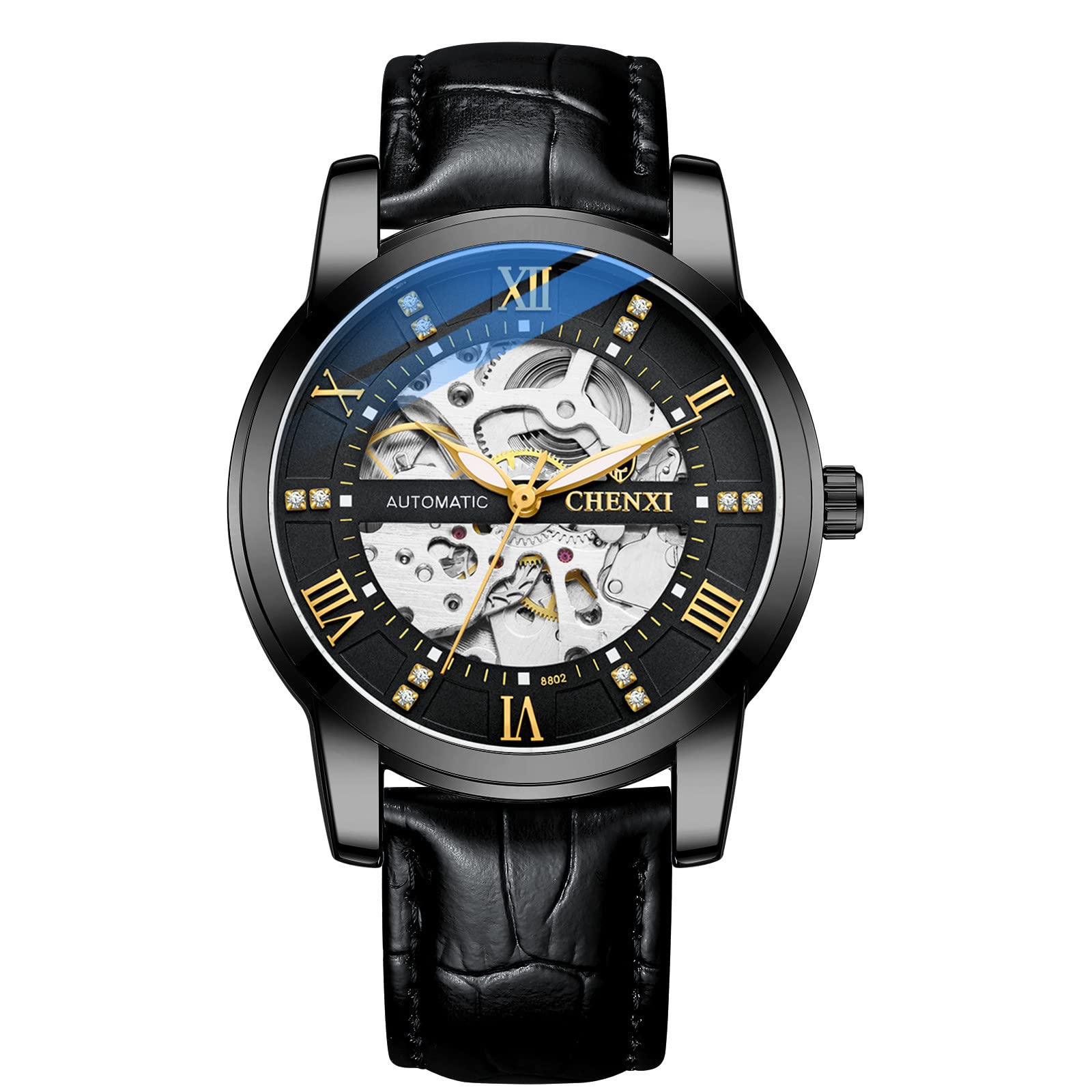CHENXI Automatic Mens Analogue Watch Leather Skeleton Mechanical Automatic Luxurious Waterproof Luminous Wrist Mens Watches (Option 1), Dial Color_Multicolour,Band Color-Black (B0C6YF9SL2) Amazon Price History, Amazon Price Tracker