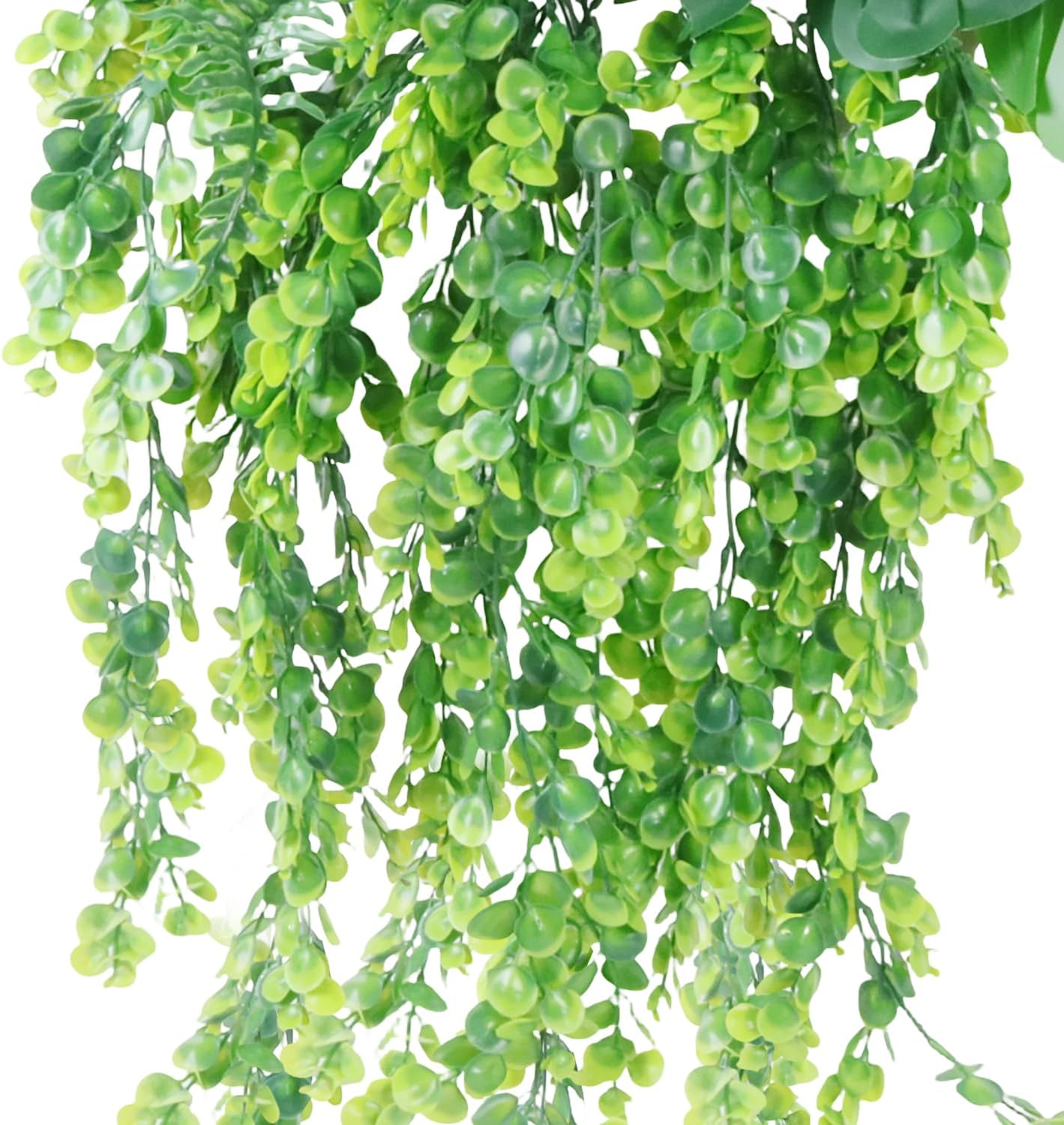 Outdoor Faux Greenery Plants with Artificial Hanging Ferns, 8 Bundles UV Resistant Faux Flower Bushes, Shrubs with Monstera, Palm, Boston Fern Leaves for Planters, Porch, Window Box Spring Decor