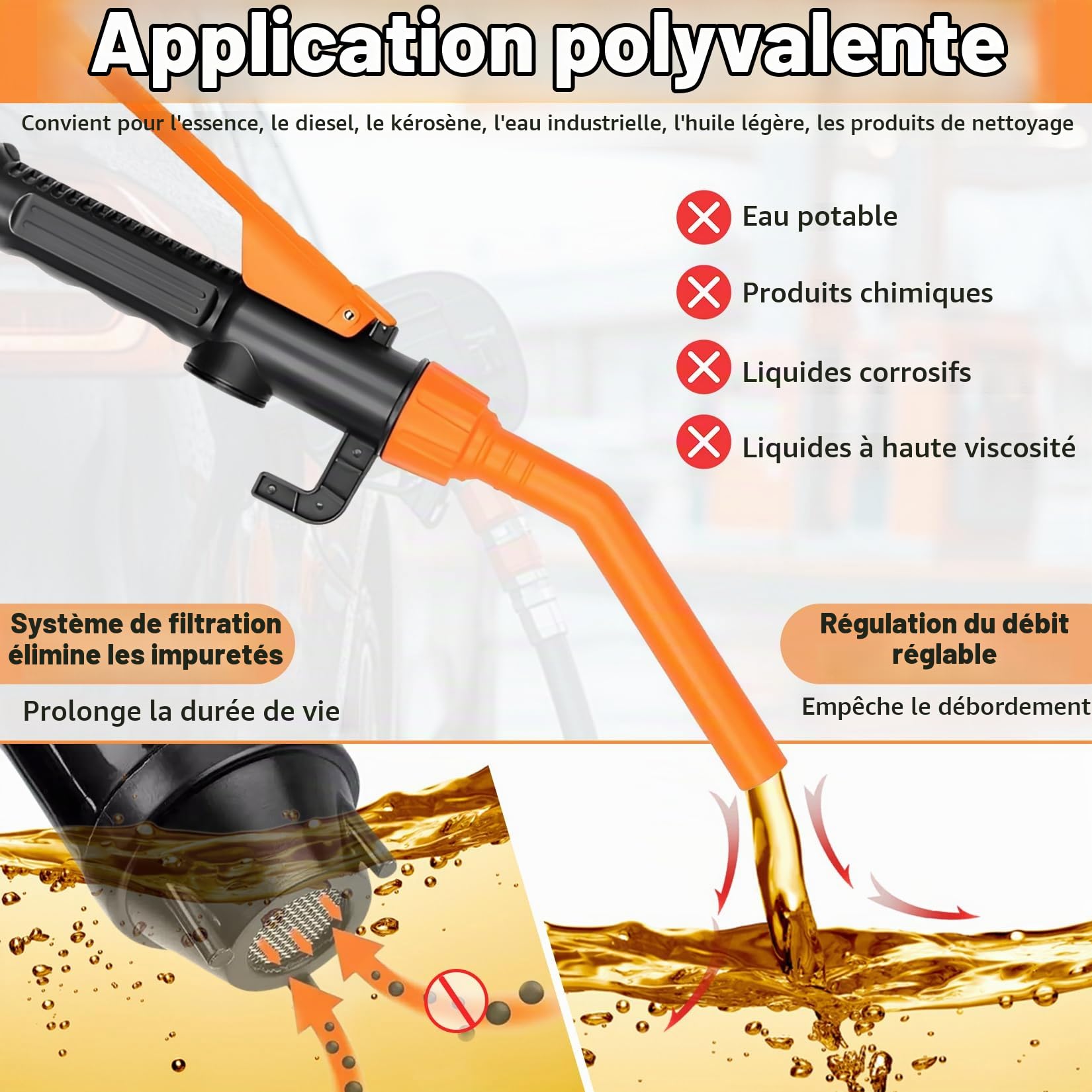 Pompe de transfert électrique avec gants, pompe à carburant pour bidons, pompe de transfert électrique, alimentée par batterie, 9 L/min (2,4 GPM) pour voitures et motos | Pompe de transfert électrique avec batterie - Pompe à huile portable 2,4 GPM (9 l/mi