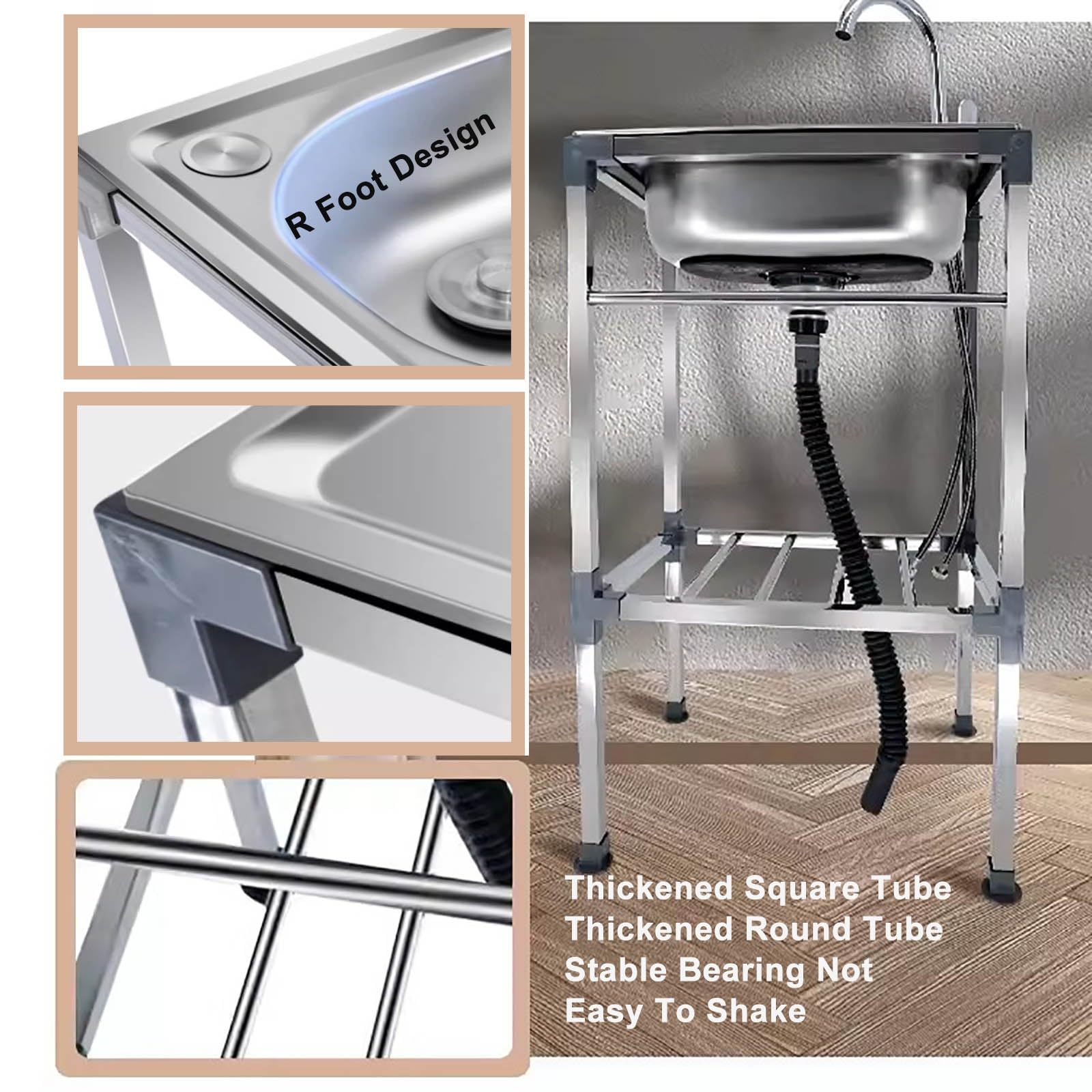 Cocina Fregadero Exterior Portátil Camping con Grifo Y Soporte De Acero Inoxidable Fácil De Instalar Y Limpiar para Tiendas Restaurantes Pila Lavadero (Size: 53)