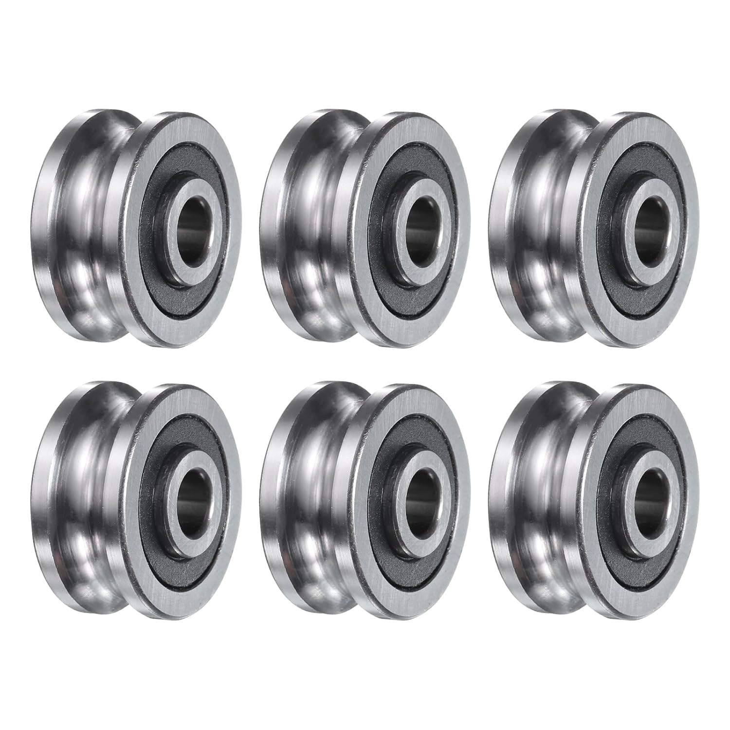uxcell 6Pcs SG25 Deep U Groove Ball Track Guide Bearing 8mm ID x 30mm OD x 14mm Width Double Sealed Pre-Lubricated GCr15 High Carbon Chrome Bearings for Dual-Axis Guide Rails, Silver