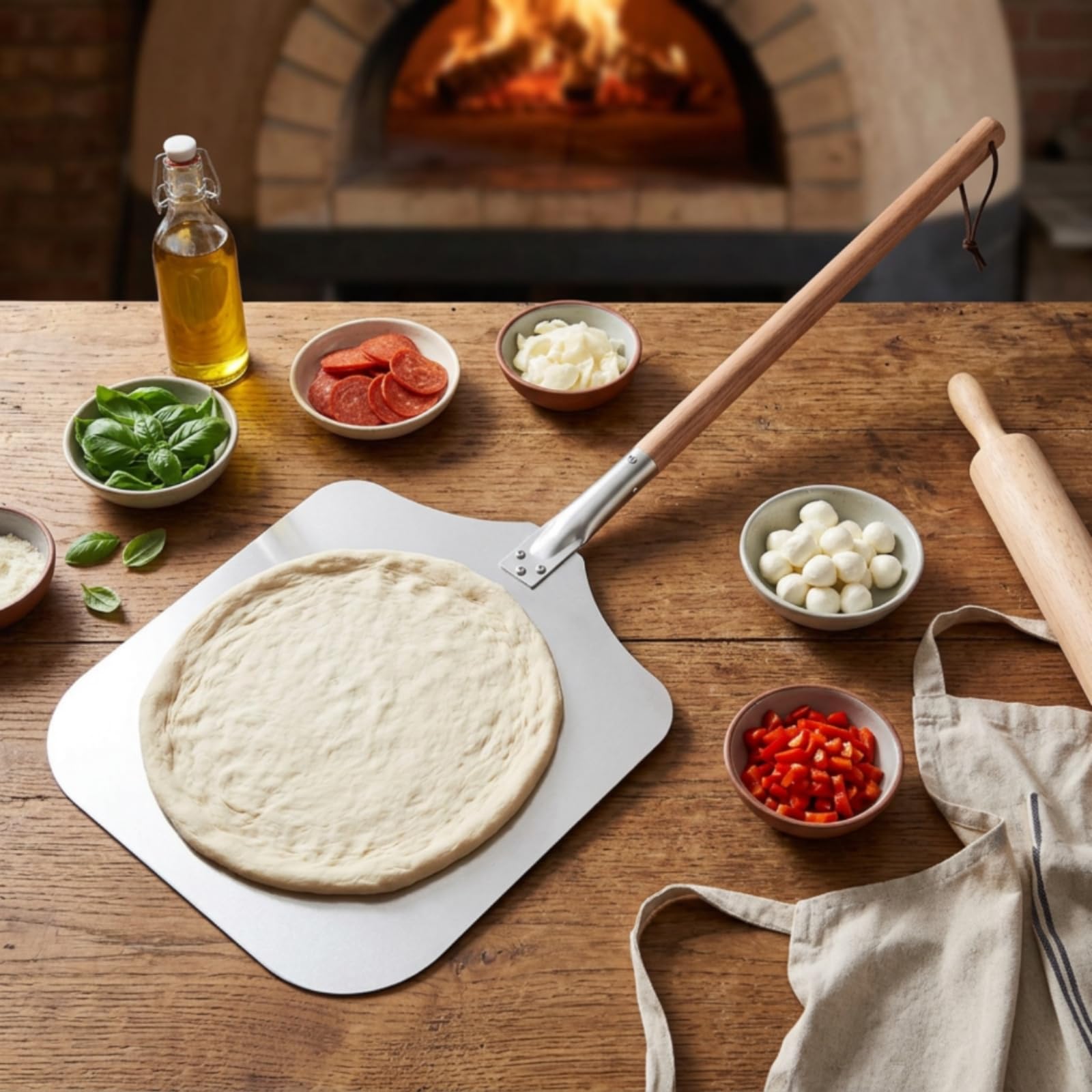 Gralara Pala per Pizza Pizza Quadrata Utensile Salvaspazio per Pizzaioli Amatoriali, Forno Domestico, 14 16 Pollici Lunghezza Totale 138cm