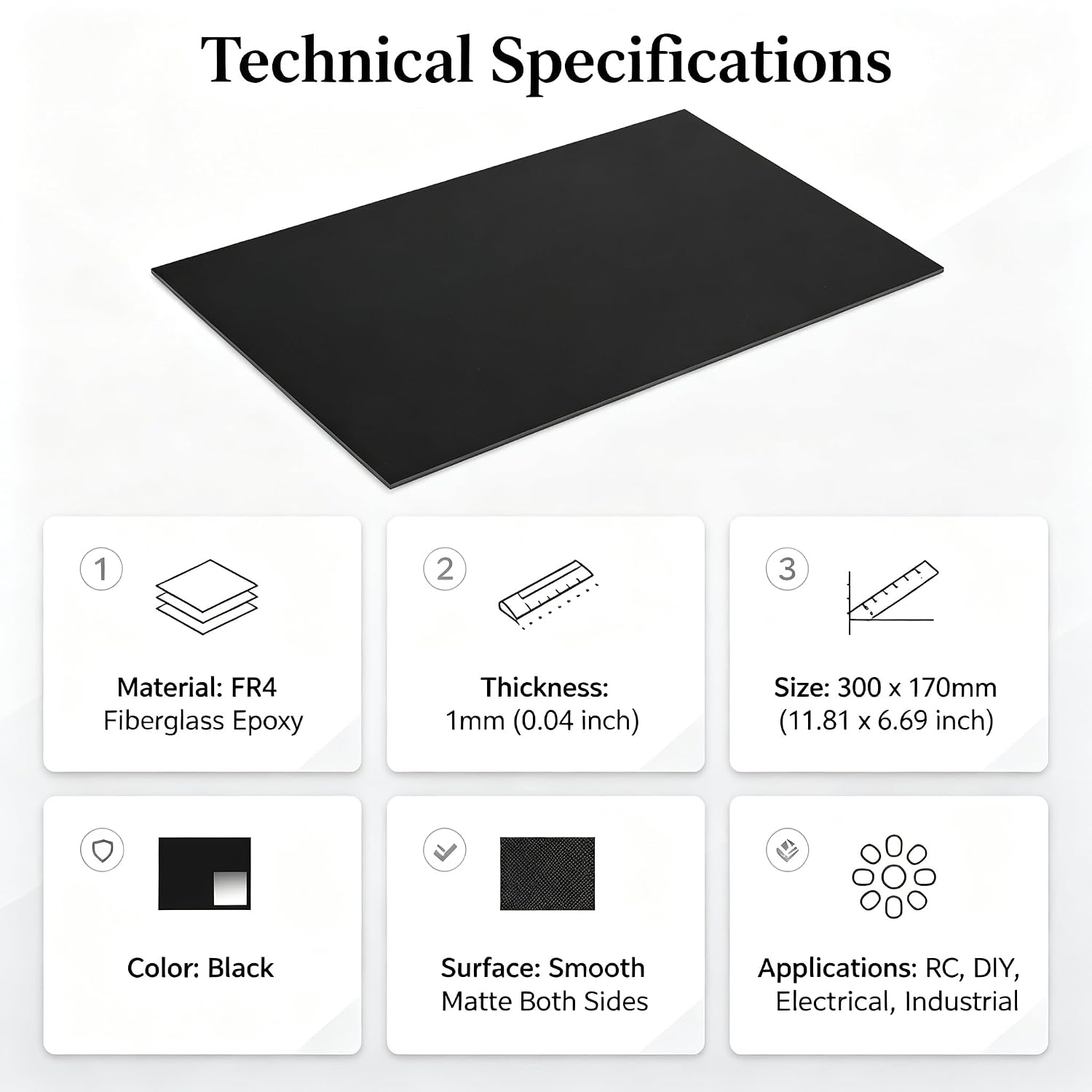 FR4 Fiberglass Sheet 1mm Thick, 11.8 x 6.7 Inch Epoxy Glass Fiber Board, Flat Rigid Panel for DIY RC Models 3D Printer Electrical Insulation Crafts, 1 Sheet
