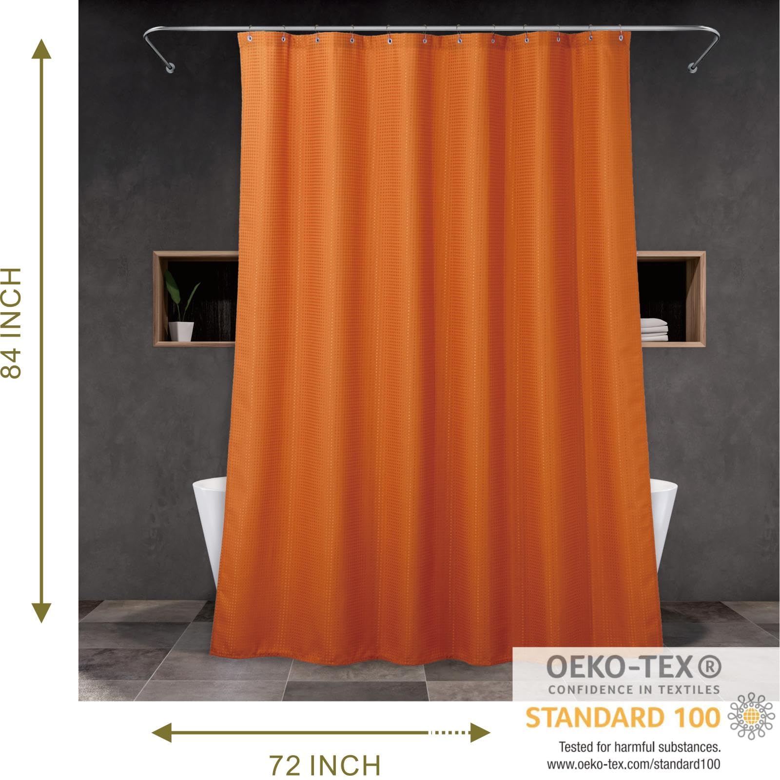 Rideau De Douche Orange Salle De Bain: Hydrofuge Rideau De Bain, 214Lx183l | Rideau de Douche En Polyester Texturé Gaufre, Poids Lourd, Style Hôtel Luxe Uni, Épais, Lavable En Machine, Opaque
