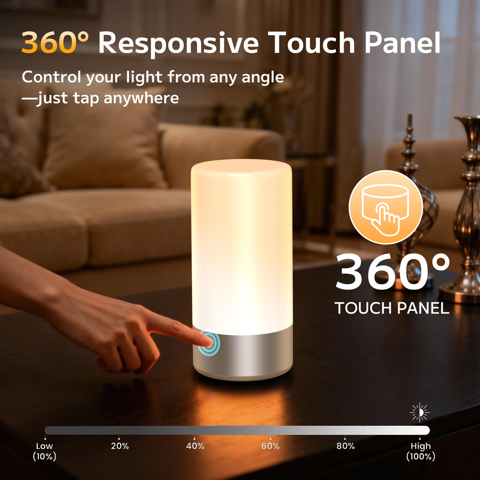 Nachttischlampe, Touch-Steuerung, Nachttischlampe für Schlafzimmer, 3 Stufen dimmbar, warmweiße Lichter mit 256 RGB-Farbmodi, modernes Design, Tisch