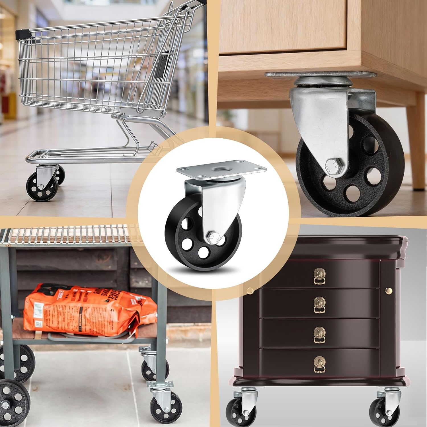 Hicarer Heavy Duty Steel Caster Set of 8 Large 3.5 in Swivel Plate Wheel Casters Bulk 1590 Lbs Replacement Caster with Top Plate 360 Degree High Gauge Furniture Nightstand Side Table Cart Industrial