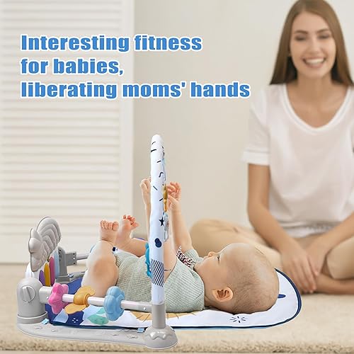 Miniatura 7 de Tapete de gimnasio para bebés, centro de actividades de gimnasio para bebés, piano para patear y jugar con música y luz, juguetes para bebés recién