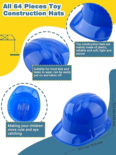 Miniatura 2 de Cotiny 64 cascos de construcción para niños, sombrero de plástico, sombreros de fiesta, gorras redondas para disfraces, suministros de fiesta de