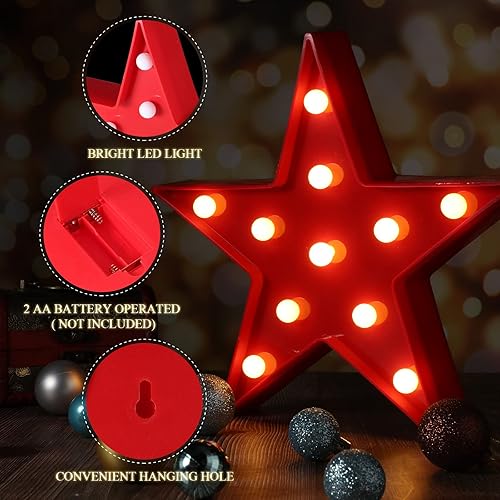 Vista 3 de Tarpop 2 luces nocturnas de plástico con forma de estrella, funciona con pilas, luz LED de marquesina, lámpara de pared para sala de cine