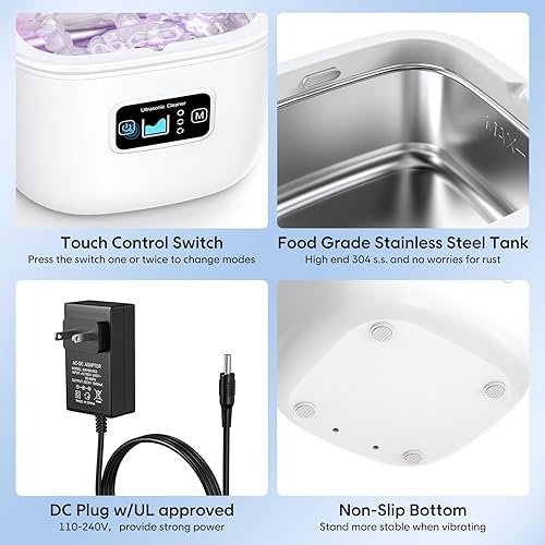 Miniatura 4 de Manzelun Máquina limpiadora ultrasónica de retenedores, 45 kHz, 8.6 onzas (8.6 fl oz), 24 W, portátil, profesional, 3 modelos, limpiador ultrasónico