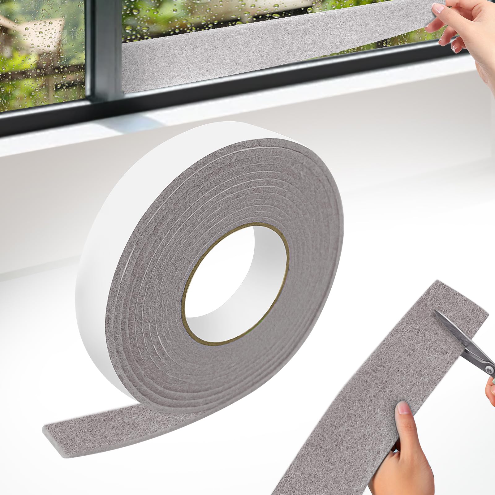 Guzeelu Gray Condensation Absorbers Strip For Windows 3Cm×5M, Felt Window Seal Tape For Moisture Absorption, Self Adhesive Draft Excluder Strip For Window Sill And Frame Protection