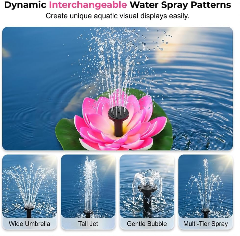 Bird Bath Fountains Solar Power for Outside, Small Solar Fountain for Bird Bath, Floating Lotus Solar Garden Fountain Pump Kit for Outdoors, Garden, Patio, Pond, Yard Decor (Purple, 6.1IN 2.5W)