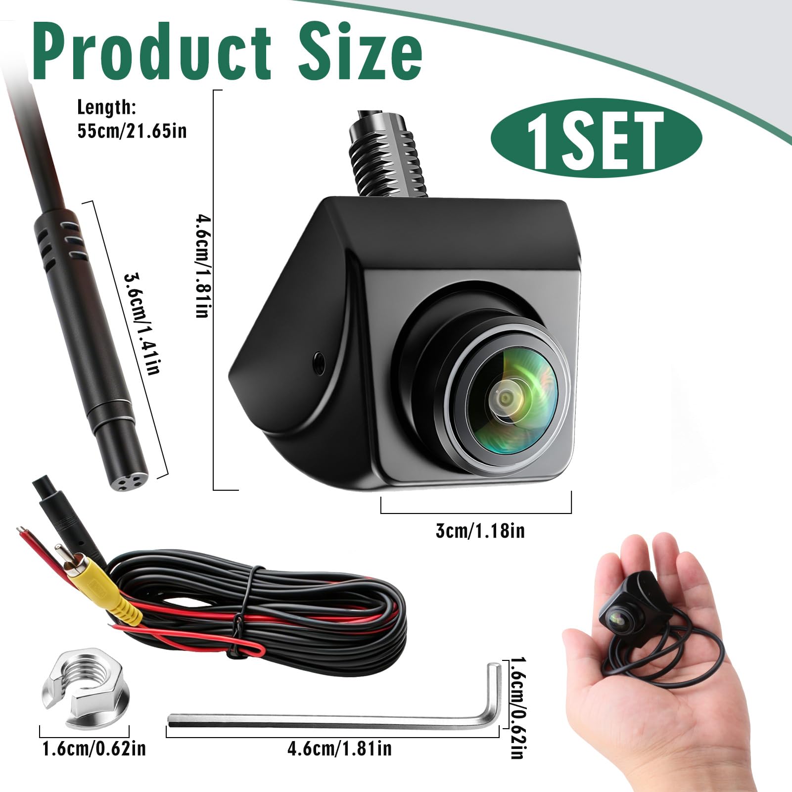 Camara Marcha Atrás Coche 1080P AHD/CVBS Cámara Visión Trasera/Lateral Visión Nocturna, Camara Aparcamiento Coche Rotar 360°, Gran Angular 170°, para Auto Furgoneta Camion Universal 12V-24V