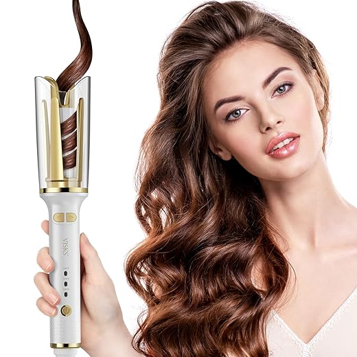 VISKS Automatic Hair Curler, Professional Anti-Tangle Automatic Curling Iron with 1" Curling Iron Large Slot & 3 Temperature, Dual Voltage Rotating Curling Iron with Auto Shut-Off for Hair Styling