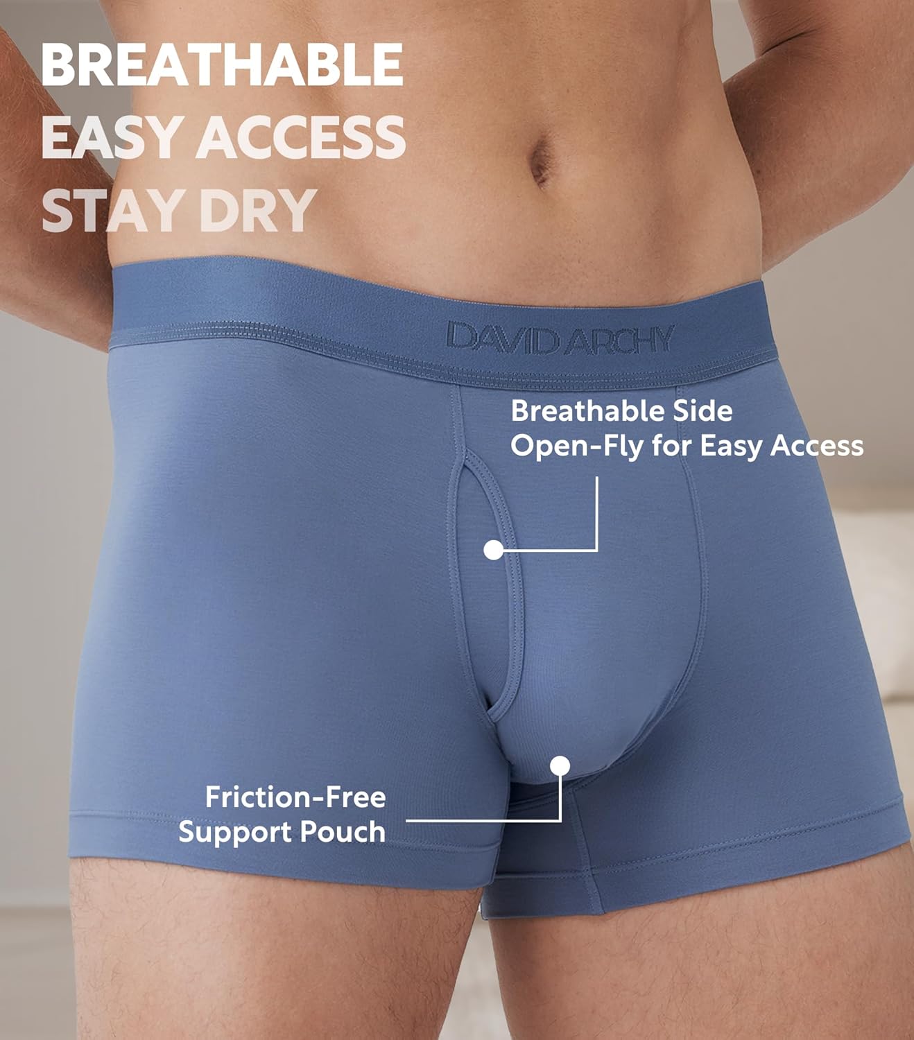 DAVID ARCHY Men's Trunks Underwear Modal Support Pouch with Fly Ultra Soft Breathable Men's Underwear 4 Pack - Image 2