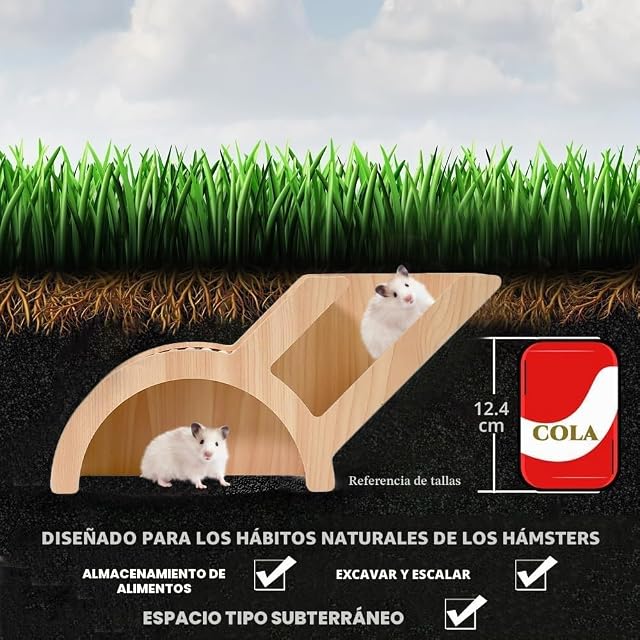 Foto 3 de 8 de Huucozn Casa para Hamster de Madera Natural Multicámara, Casa de Madera Puente Hamster