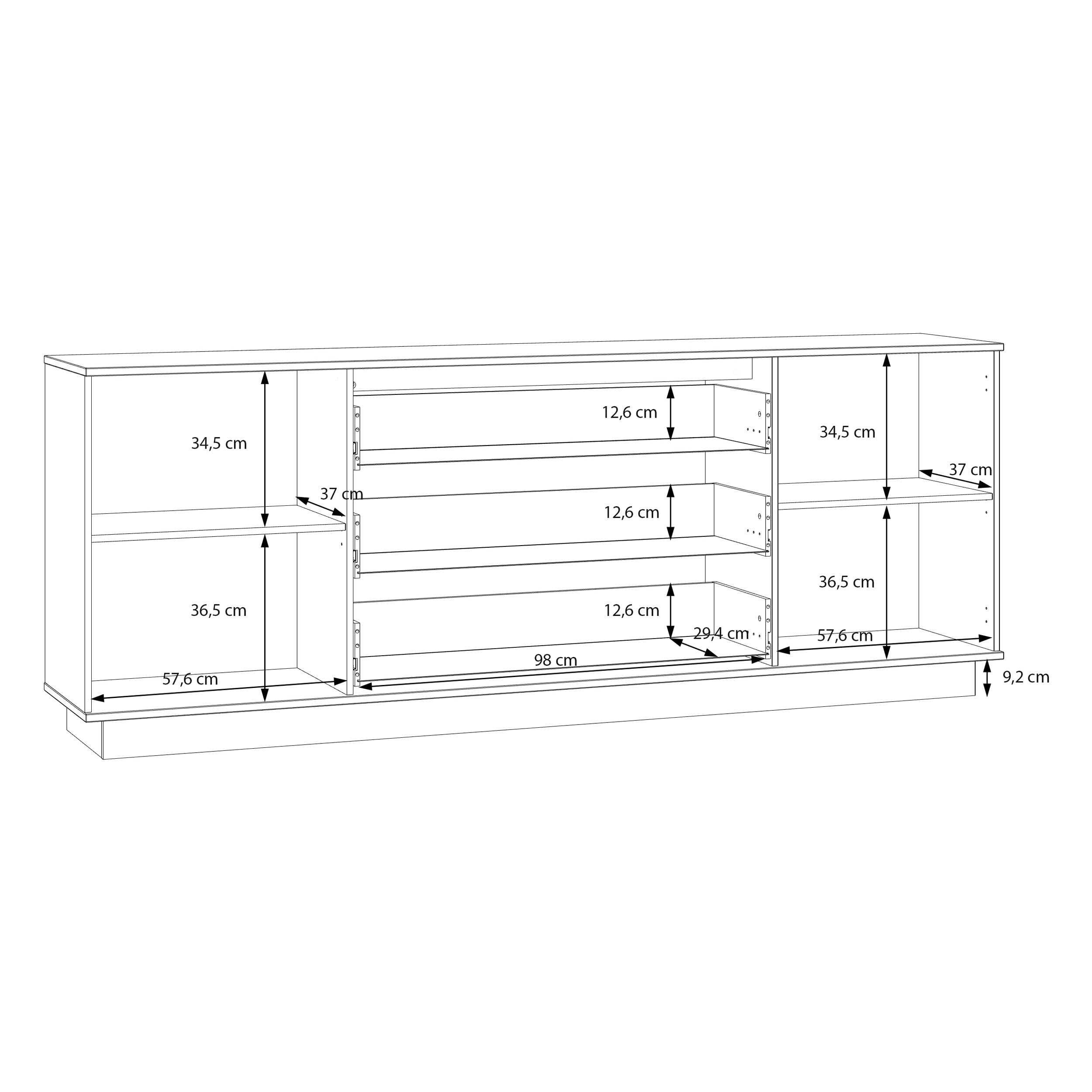 Forte GANYMEDE Sideboard 230, minimalistisches Sideboard, 2-türig, 3 Schubladen, Holzwerkstoff, Wohn-/Schlafzimmer, Mauvella Eiche Holzdekor|Kaschmirbeige, 224,5 cm breit x 85,7 cm hoch x 41,3 cm tief