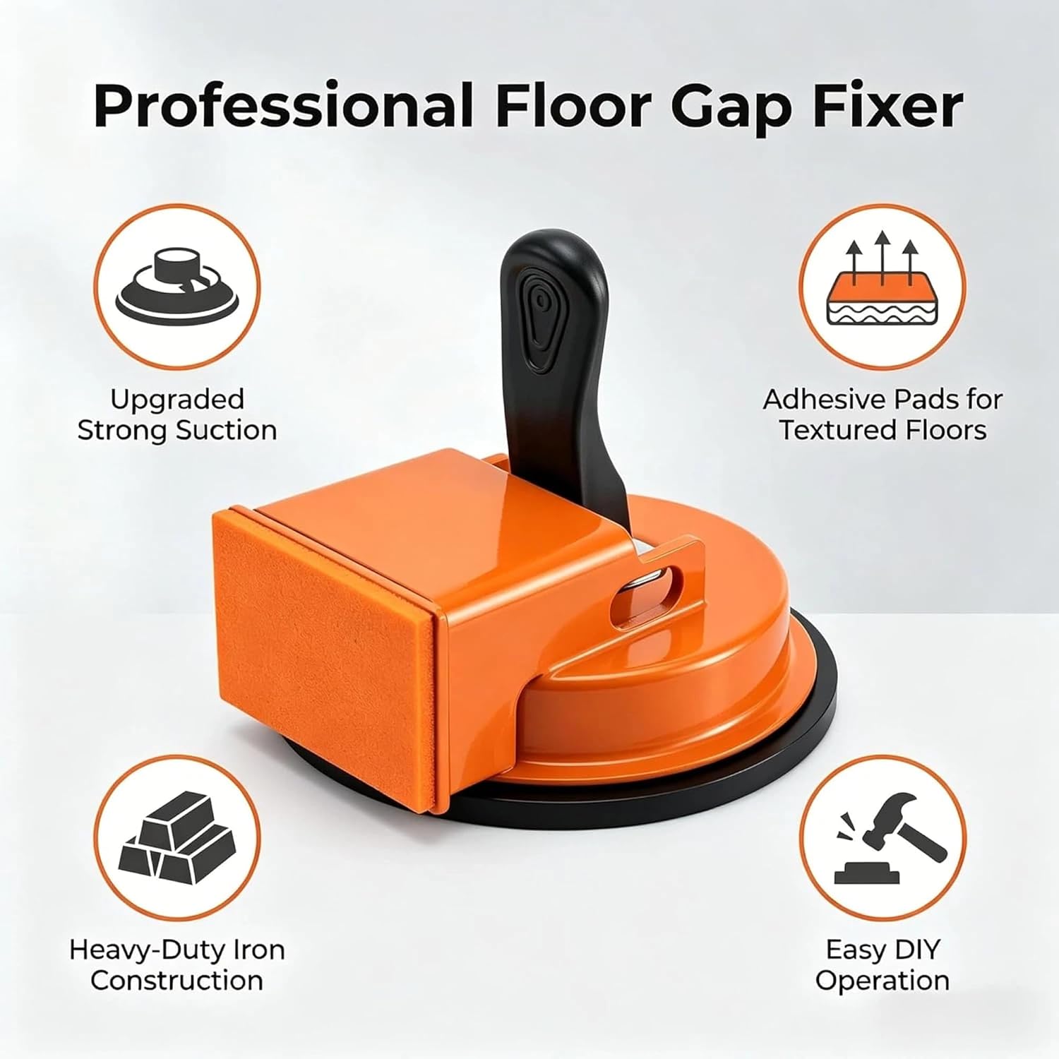 Floor Gap Fixer Tool, Heavy Duty Carbon Steel Flooring Gap Repair with 200+ lbs Suction Cup, Laminate Vinyl Plank Puller for Smooth & Lightly Textured Floors, DIY
