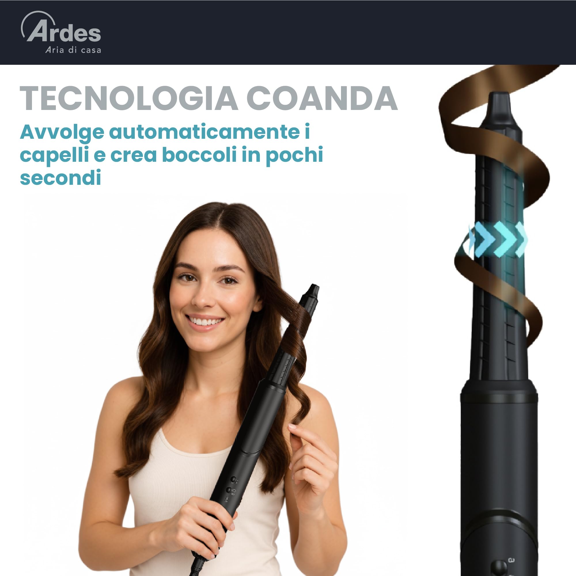 ARDES ESTYLIA ARPHON03 5-in-1 Styler und Haartrockner, 110.000 U,min Digitalmotor, mit automatischem Lockenstab rechts und links, Coanda-Technologie, Glättungsbürste, Konzentrator und Diffusor