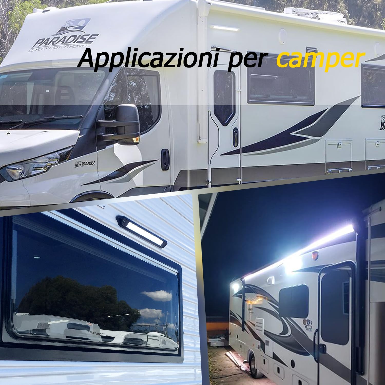 D-lite Luce LED Esterna per Camper, Barra LED 12v 55CM in Alluminio | Luce Bianca 6000K, IP66 Impermeabile, Bianca, Illuminazione LED per Veranda Tendalino Furgone, Montaggio a Parete