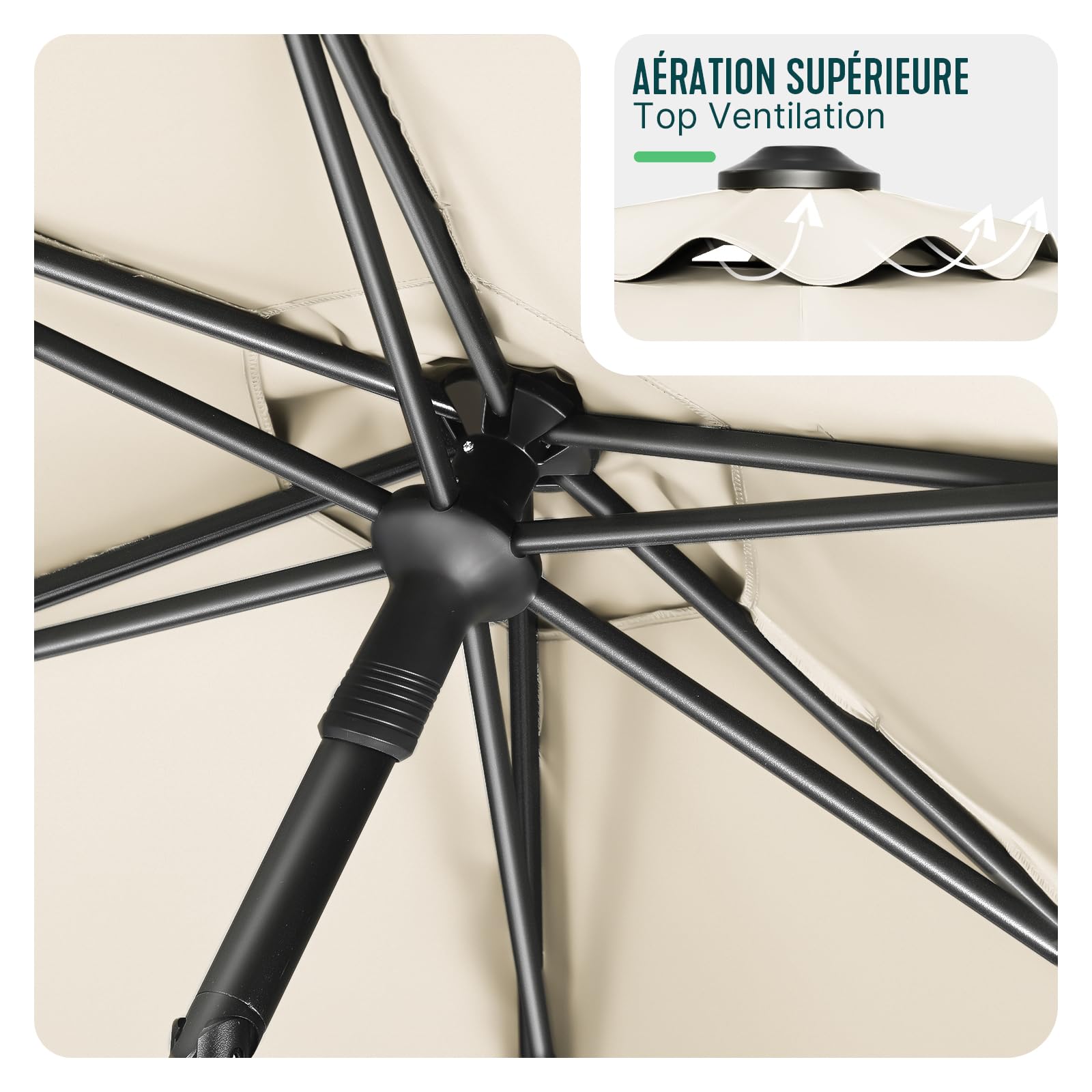 VOUNOT Ombrellone da Giardino Inclinabile 270 cm, Protezione UV 50+, Ventilazione Superiore, Borsa da Trasporto con Tracolla