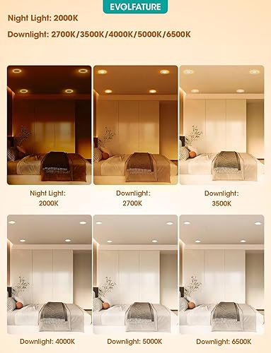 Miniatura 3 de Iluminación empotrable con luz nocturna de 6 pulgadas, 14 W, 1300 lúmenes, 5CCT, regulable, luces LED empotrables, ultra delgadas, 2700 K3500 K4000
