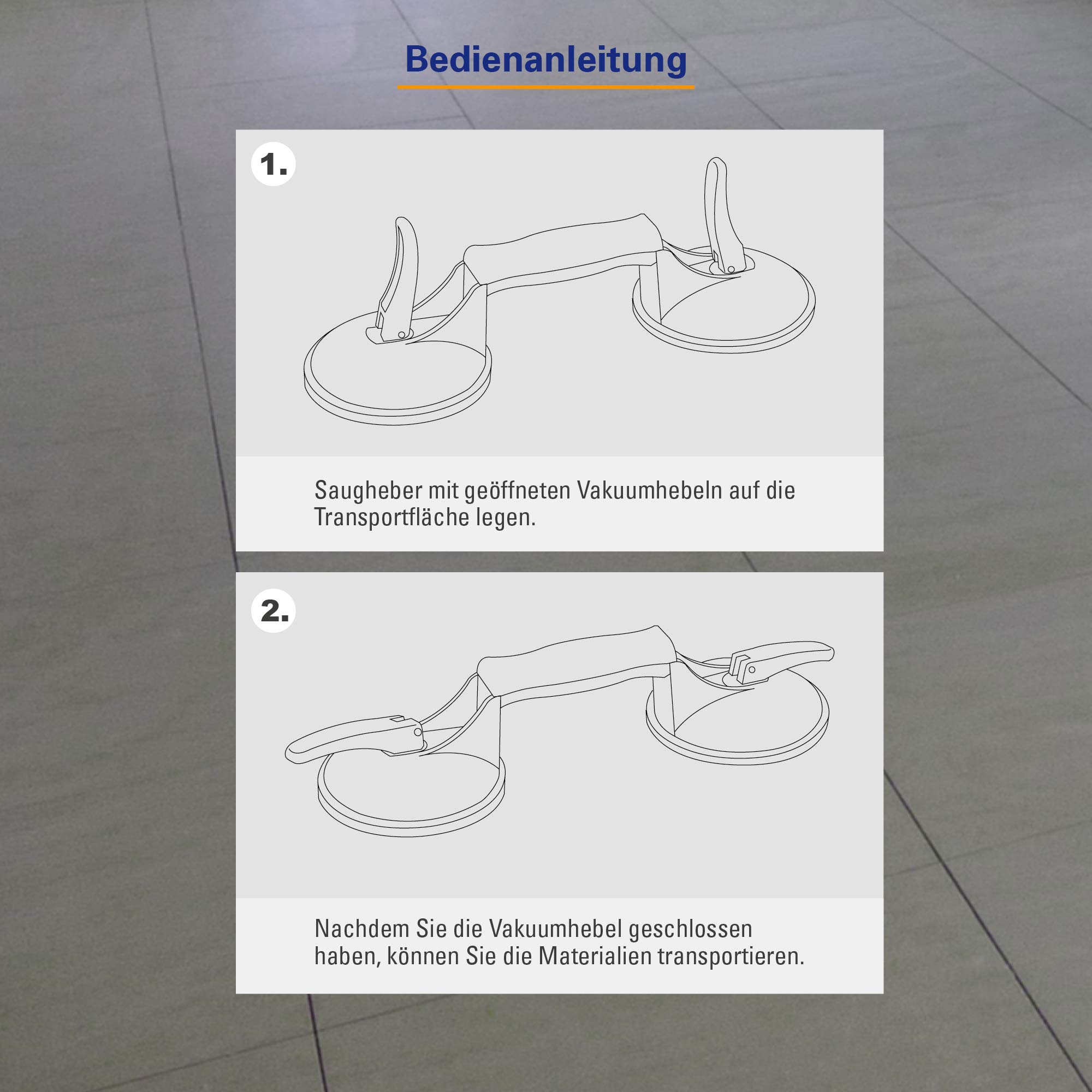 Karl Dahm 2-Kopf Vakuum Saugheber für glatte und strukturierte Oberflächen I Vakuumheber mit starker Saugkraft bis ca. 50 kg I Vakuum Saugnapf für Fliesen, Marmor, Terrazzo, Blechen, Glas etc. – 11775