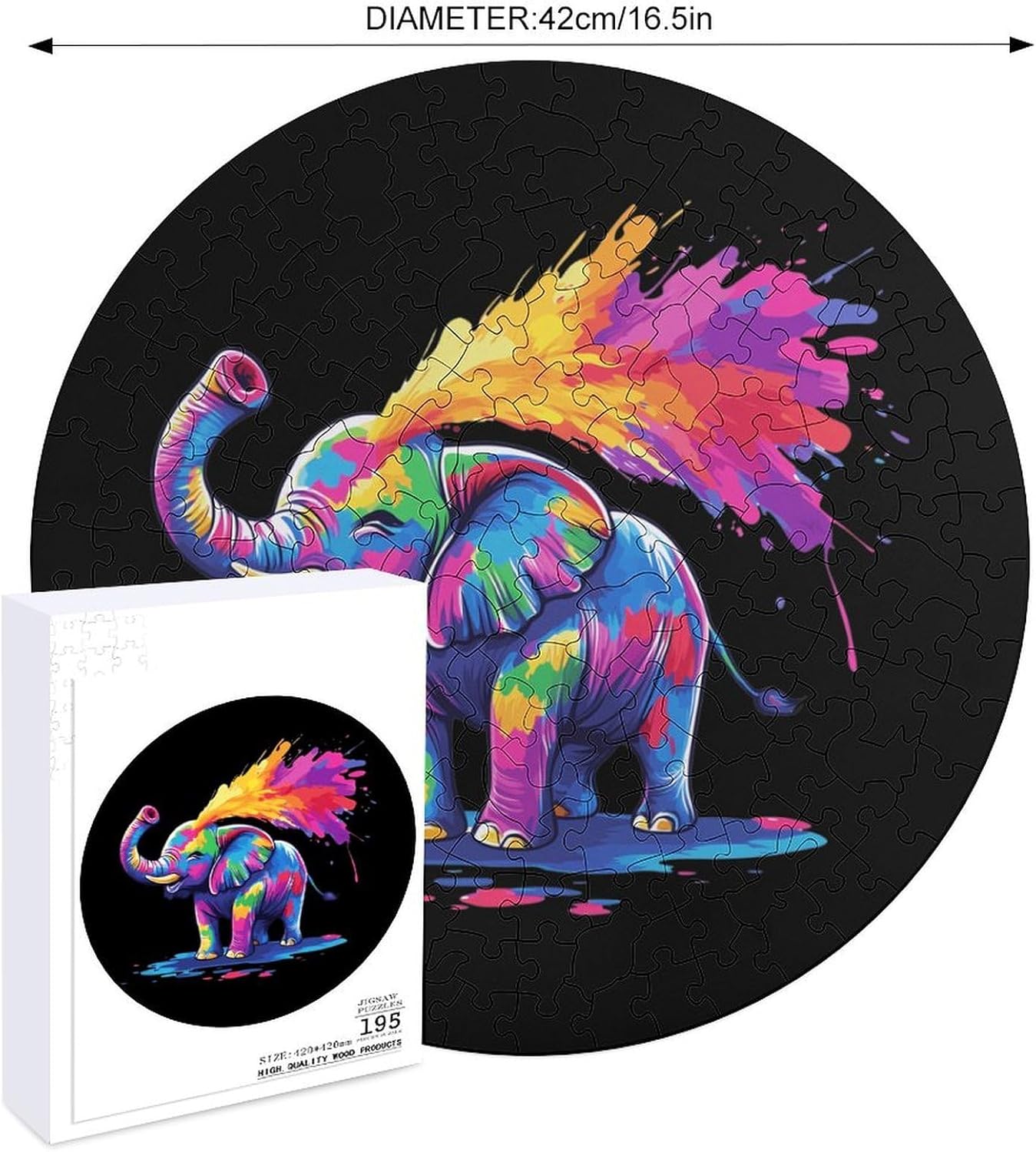 Cute Tie-dye Elephant Wooden Puzzles Irregular Animal Shaped Jigsaw Puzzle Fun Family Game 195 PCS