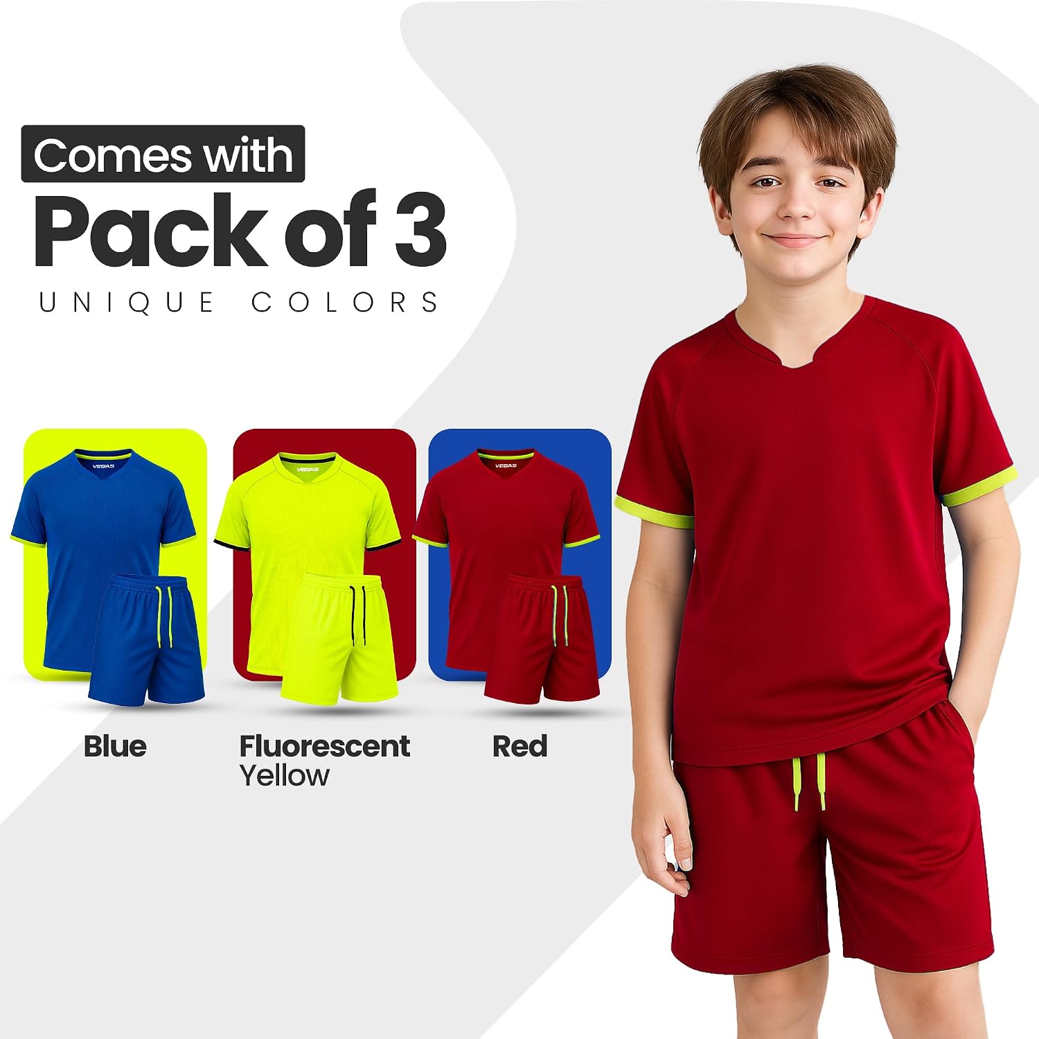 VEGAS APPAREL Boys Loose Athletic Short-Sleeve Shirt and Active Mesh Shorts Set