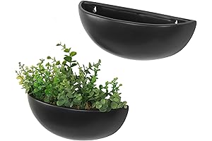 MyGift Matte Black Ceramic Indoor Wall Planters — Set of 2 Semi-Circular Wall Vases