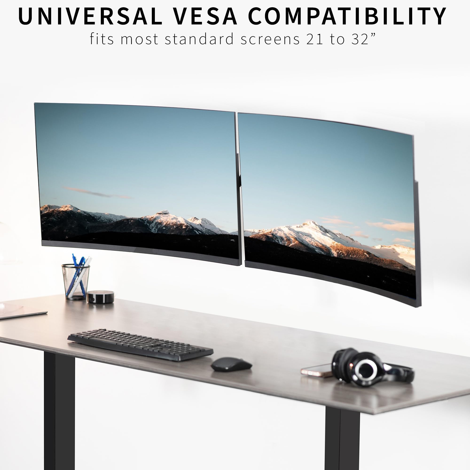 VIVO Wysokiej jakości podwójny uchwyt ścienny do monitora LCD LED 21 do 32 cali, wytrzymałe ramiona teleskopowe, montaż na ścianie, pasuje do 2 ekranów, czarny, MOUNT-TS32B