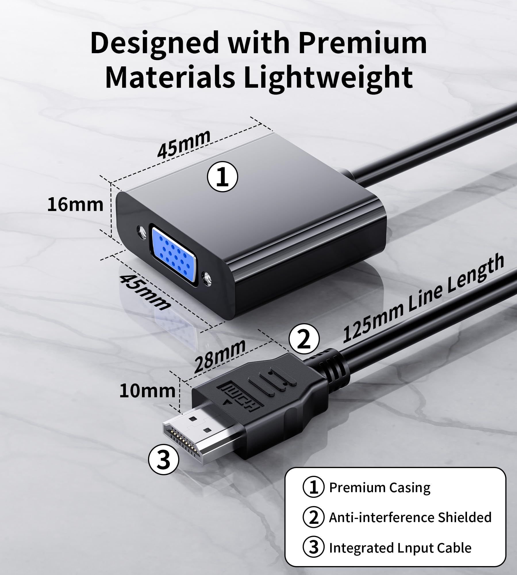BHHB Adattatore HDMI to VGA (da maschio a femmina) Convertitore HDMI a VGA Cavo per Computer, Desktop, Laptop, PC, Monitor proiettore, HDTV, Chromebook, Raspberry Pi, Roku, Xbox