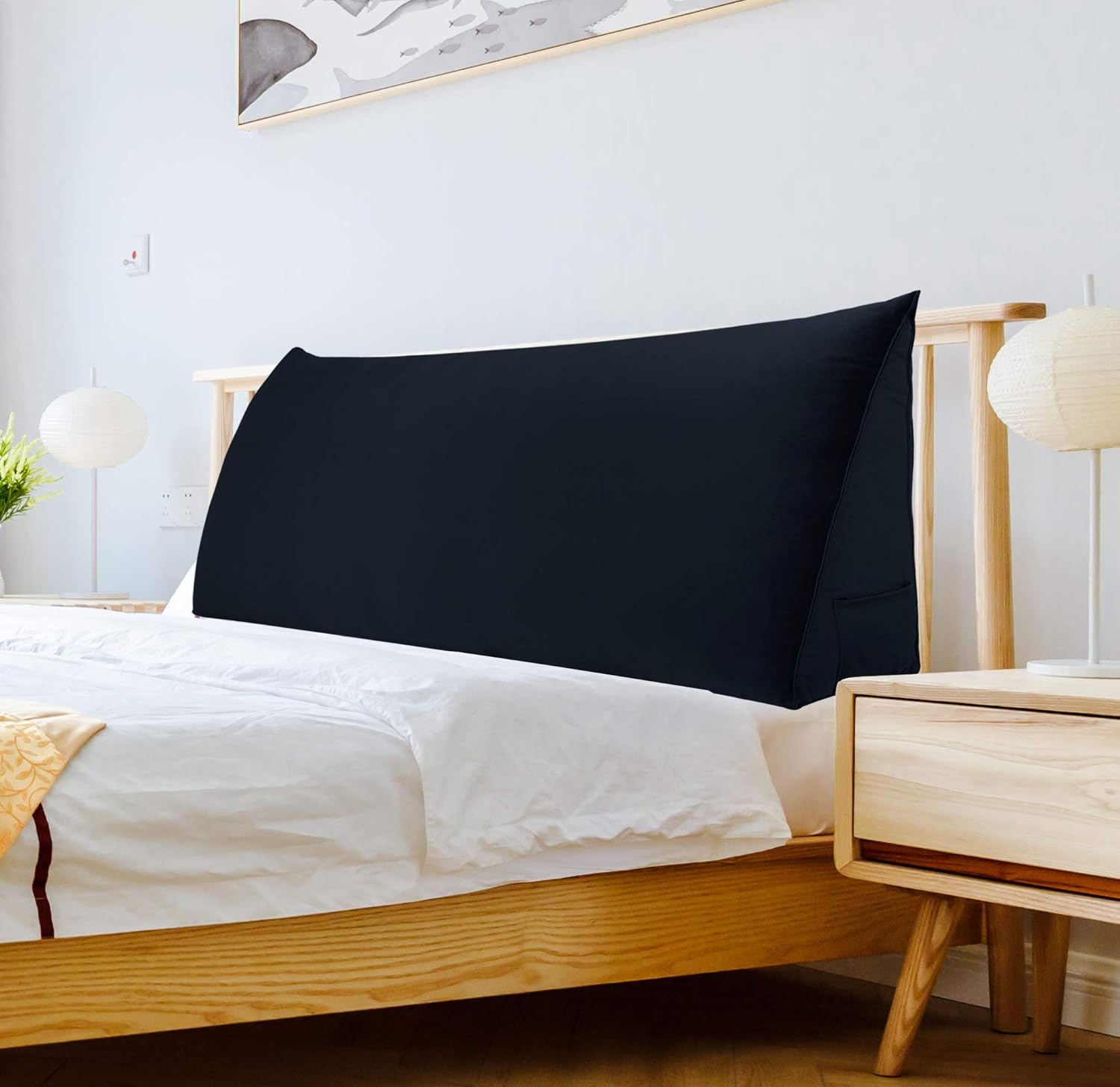 Headboard Wedge Pillow Queen XXL Bolsters Pillow for Bed Back Support Backrest Cushion for Reading Watching TV Working Sitting on Bed Large Daybed Couch Bed Rest Pillow Velvet Black
