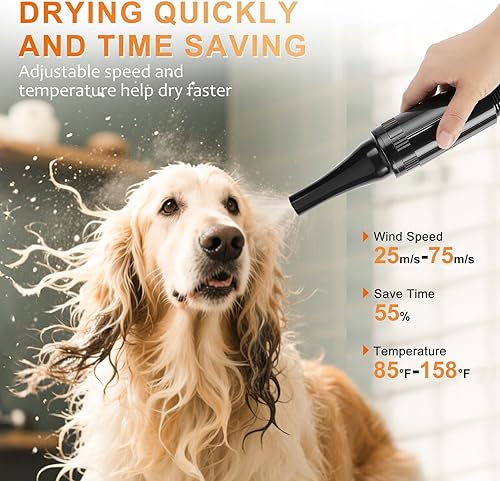 Miniatura 2 de NESTROAD Secador de perros para aseo de mascotas, alta velocidad 4.3HP3200W soplador de perro con velocidad ajustable continua, secado profesional