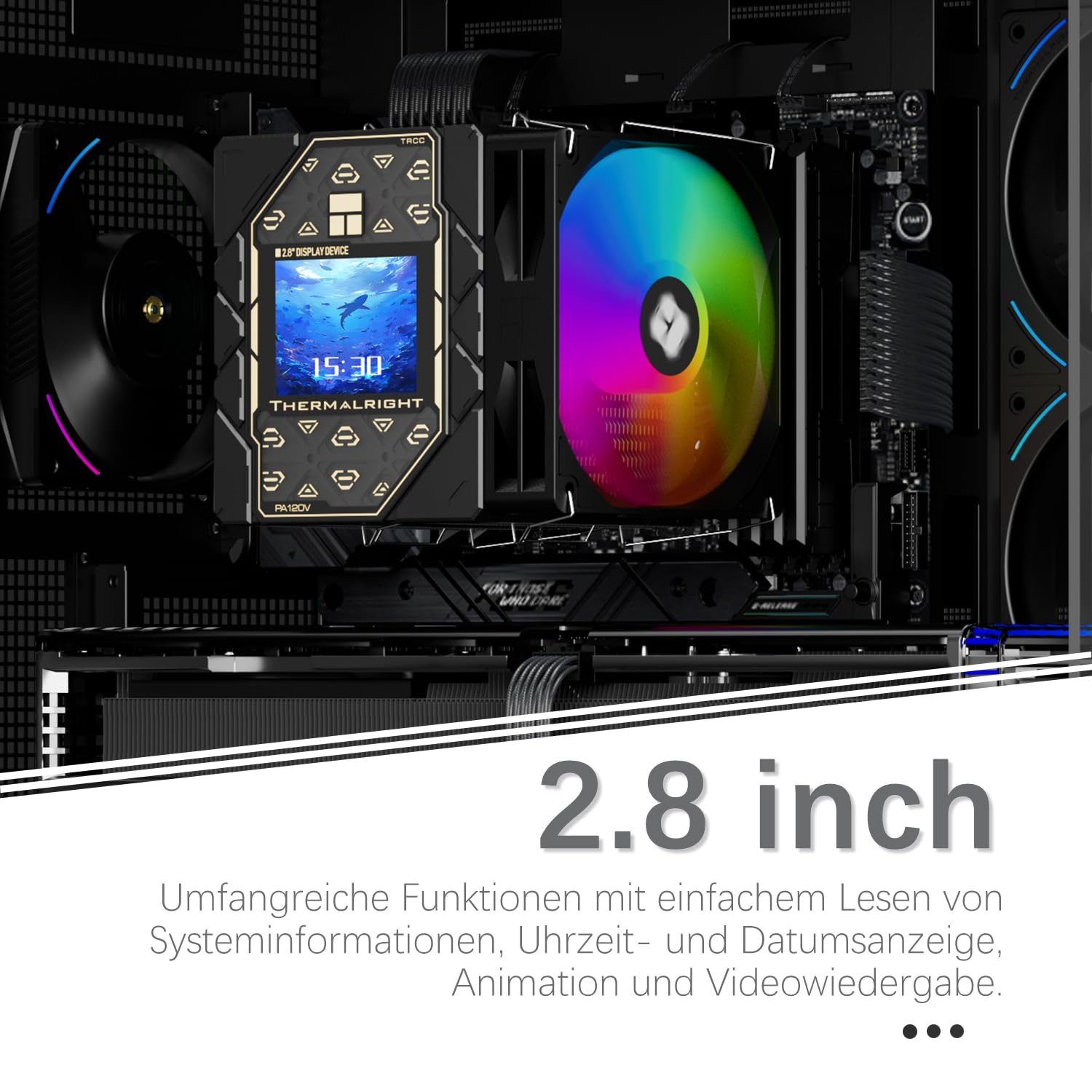 TR-Thermalright Peerless Assassin 120 Vision ARGB Black CPU, konstrukcja Dual-Tower z 6 rurami cieplnymi i 2,8-calowym wyświetlaczem IPS, kompatybilna z AM5/AM4, Intel LGA1851/1700/1150/1151/1200