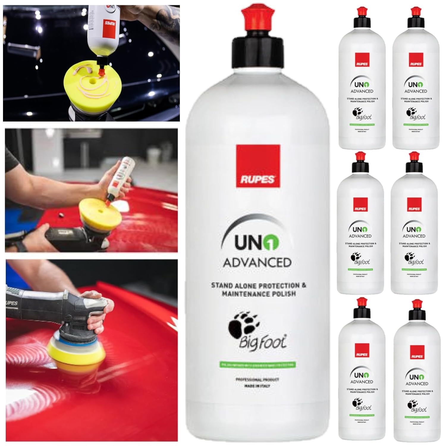 Rupes UNO Advanced Series Six Count 1 Liter Bottles of Stand Alone Protection & Maintenance Polish - Durable Protection in One Finishing Polish, Easy Clean Up & Gloss Enhancement
