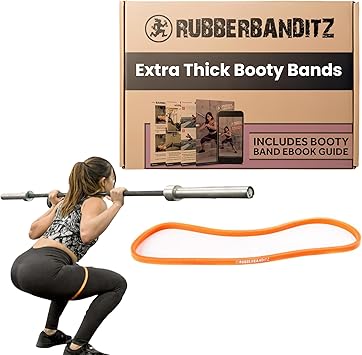 Rubberbanditz Extra Thick Booty Bands - for Glutes and Legs Workouts - Includes eGuide for Women - Mini Loop Exercise Band Engages HIPS, Thighs, Butt, and Abs - 5 Mini Resistance Band Sizes 5-100 lbs