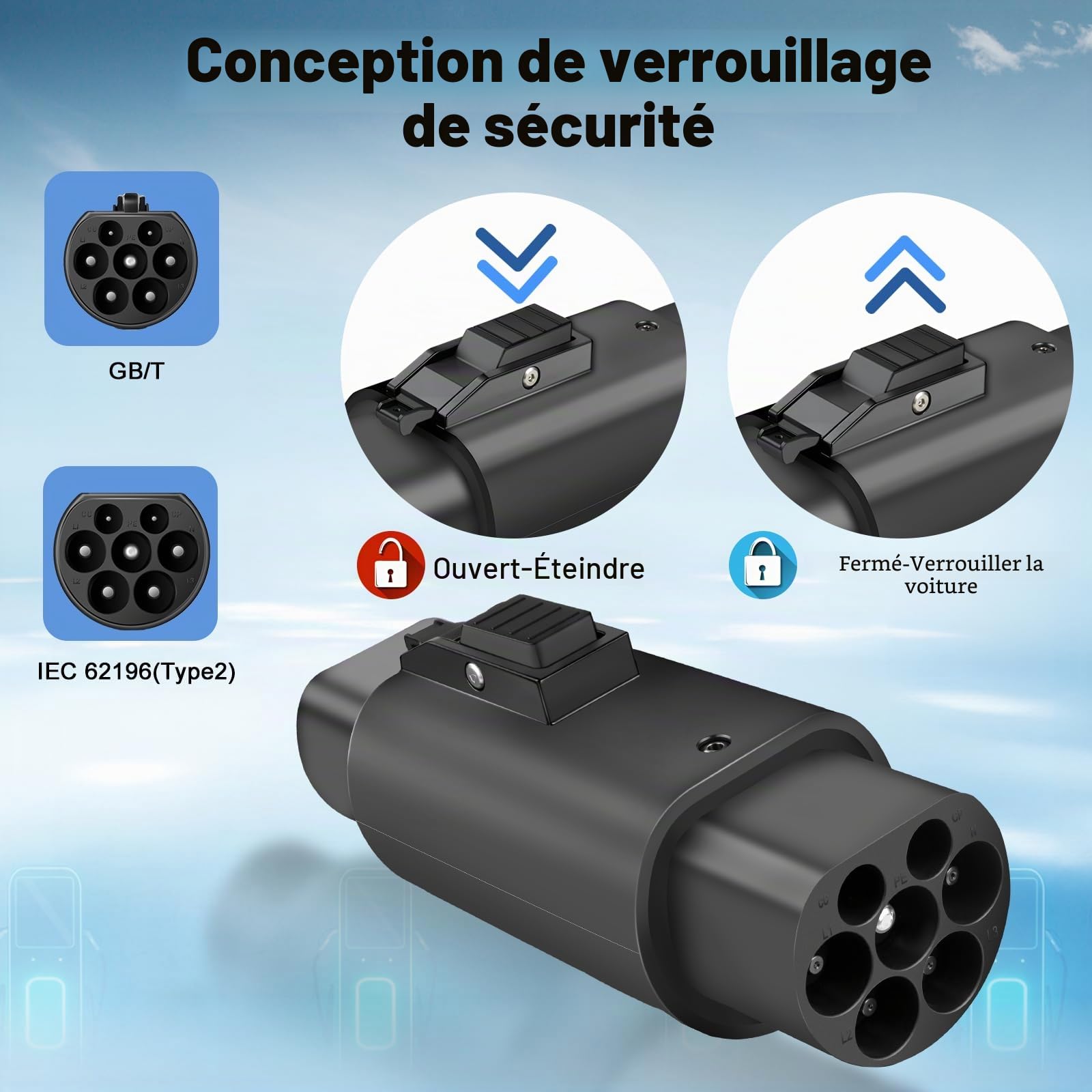 Adaptateur Type 2 vers GBT AC 32A 3 phases Adaptateur de charge pour véhicule électrique IEC62196 vers GB/T Adaptateur de charge EV