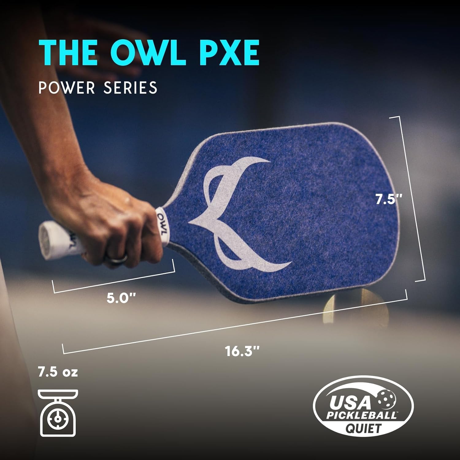 OWL Sport PXE Pickleball Paddle, USAPA Pro Tournament Approved, Power Series 13 MM Core, Elongated Grip, Patented Nano-Technology Surface, 50% Noise Reduction, Enhanced Power & Spin - Image 3