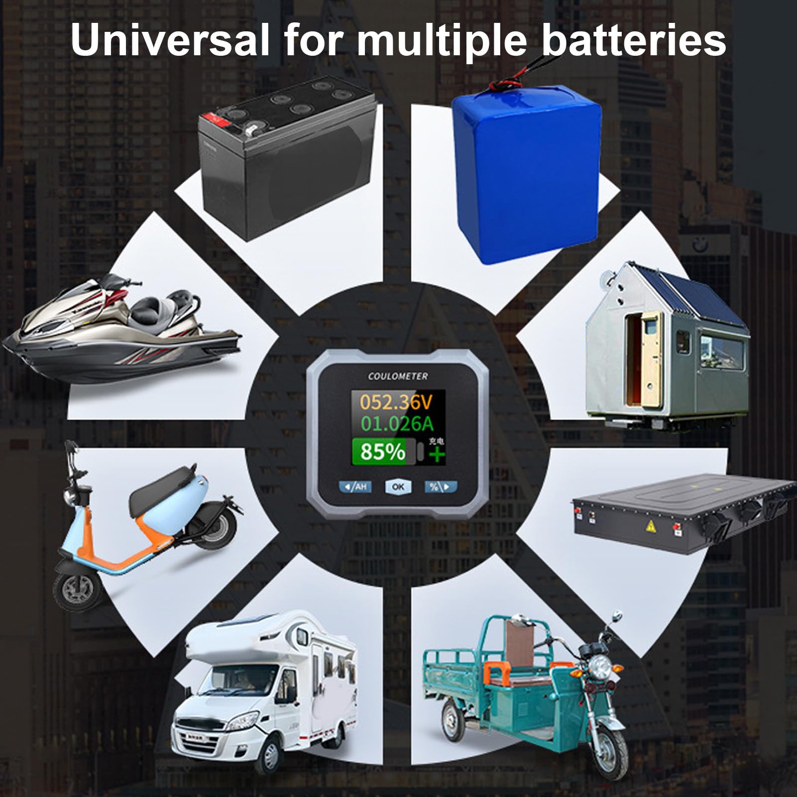 Generic Wodoodporny Miernik Stanu Akumulatora 400A 10-100V z Bluetooth do Motocykli Elektrycznych Skuterów