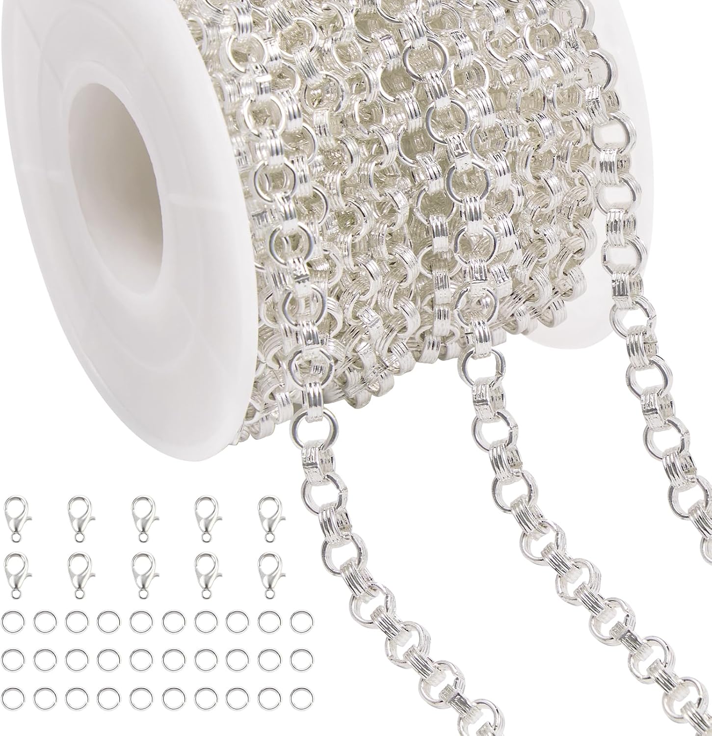 Jabogrii 16.4 Feet Silver Rolo Chain for Jewelry Making Metal Chain Bulk with Lobster Clasps and Jump Rings