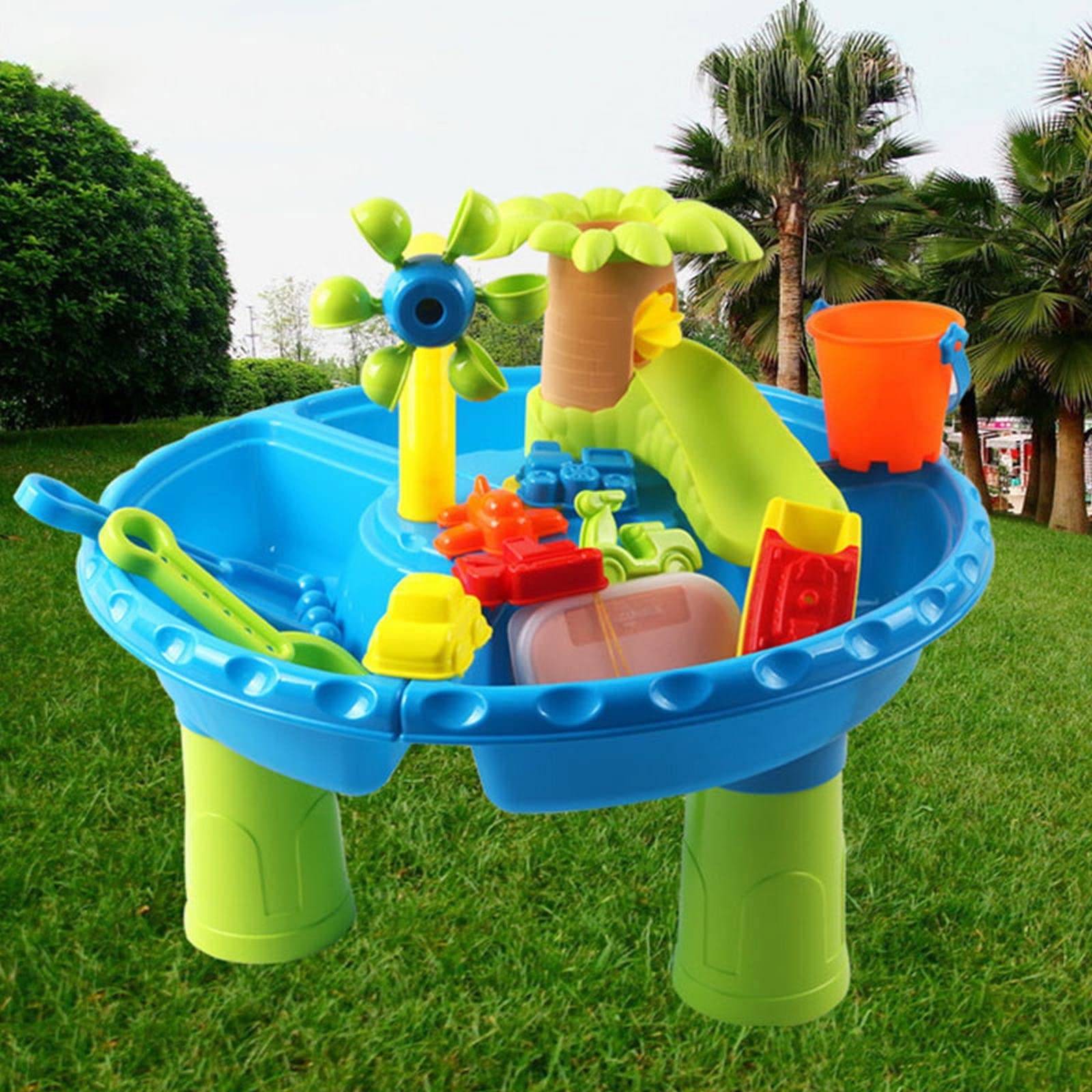 Sand Wassertische für Kind Regenduschen Spritzteich Wassertisch für Kinde Sport Outdoor Aktivität Sensorischer Tisch Strandspielzeug Jungen Mädchen Eiscreme Sandspielzeug (Sky Blue, One Size)