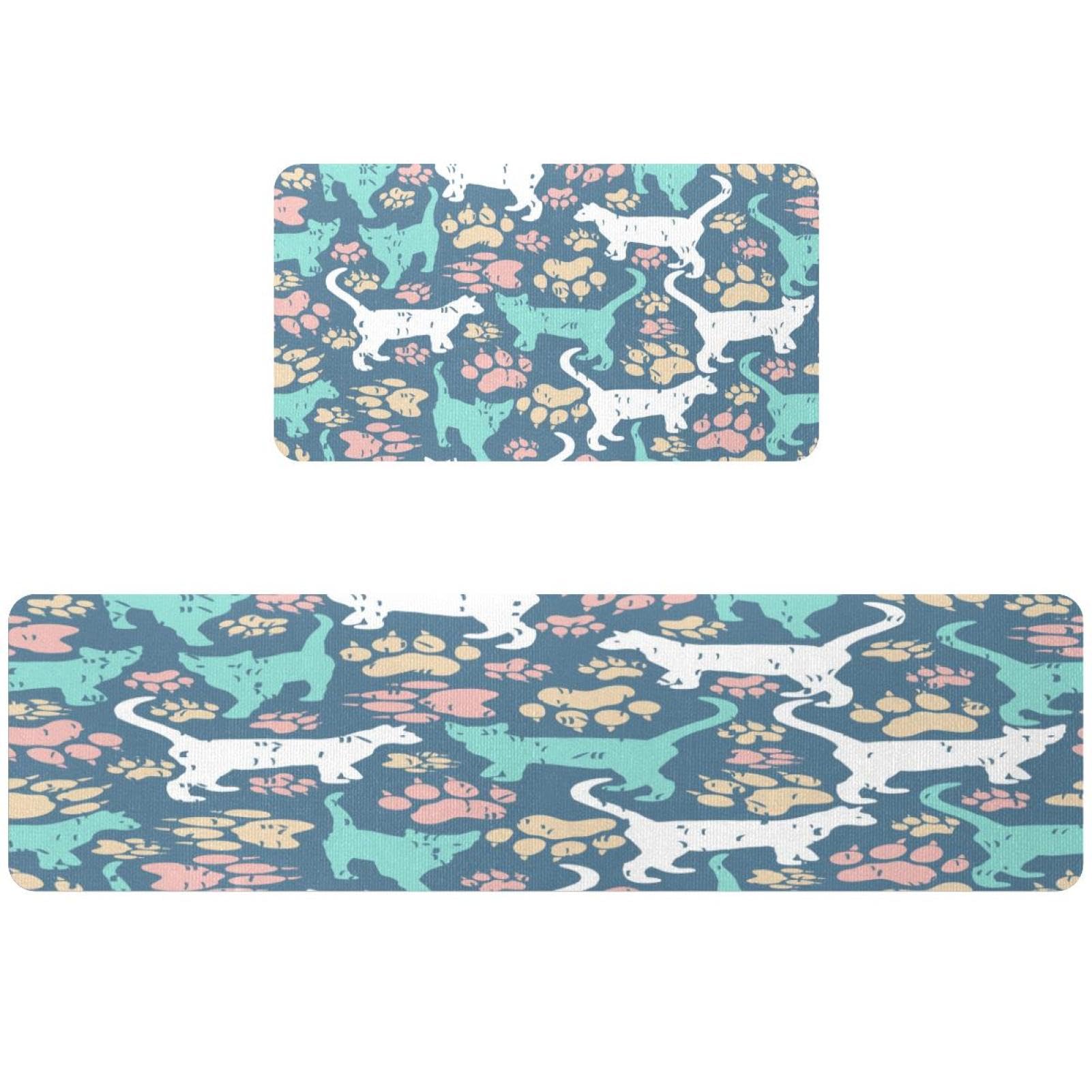 Tapis de cuisine antidérapants lot de 2 lavables motif chat blanc
