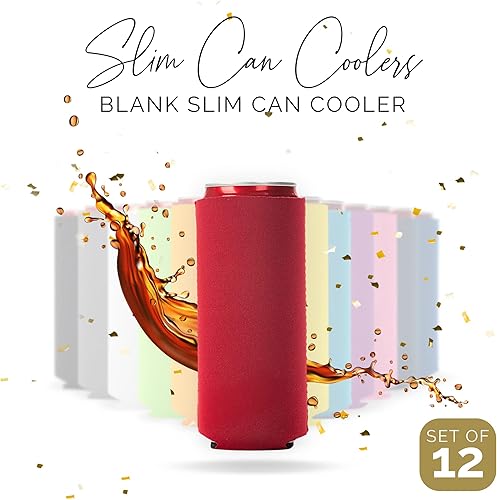 Miniatura 4 de Juego de 12 enfriadores de latas delgados en blanco, 12 fundas delgadas de neopreno, enfriador de latas delgadas de cerveza en blanco de 12 onzas,
