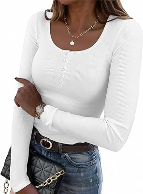 Zeagoo Women's Long Sleeve Shirts Casual Square Neck Tops Slim Fit Rib Knit Basic Tee 2025 Fall Summer Clothes