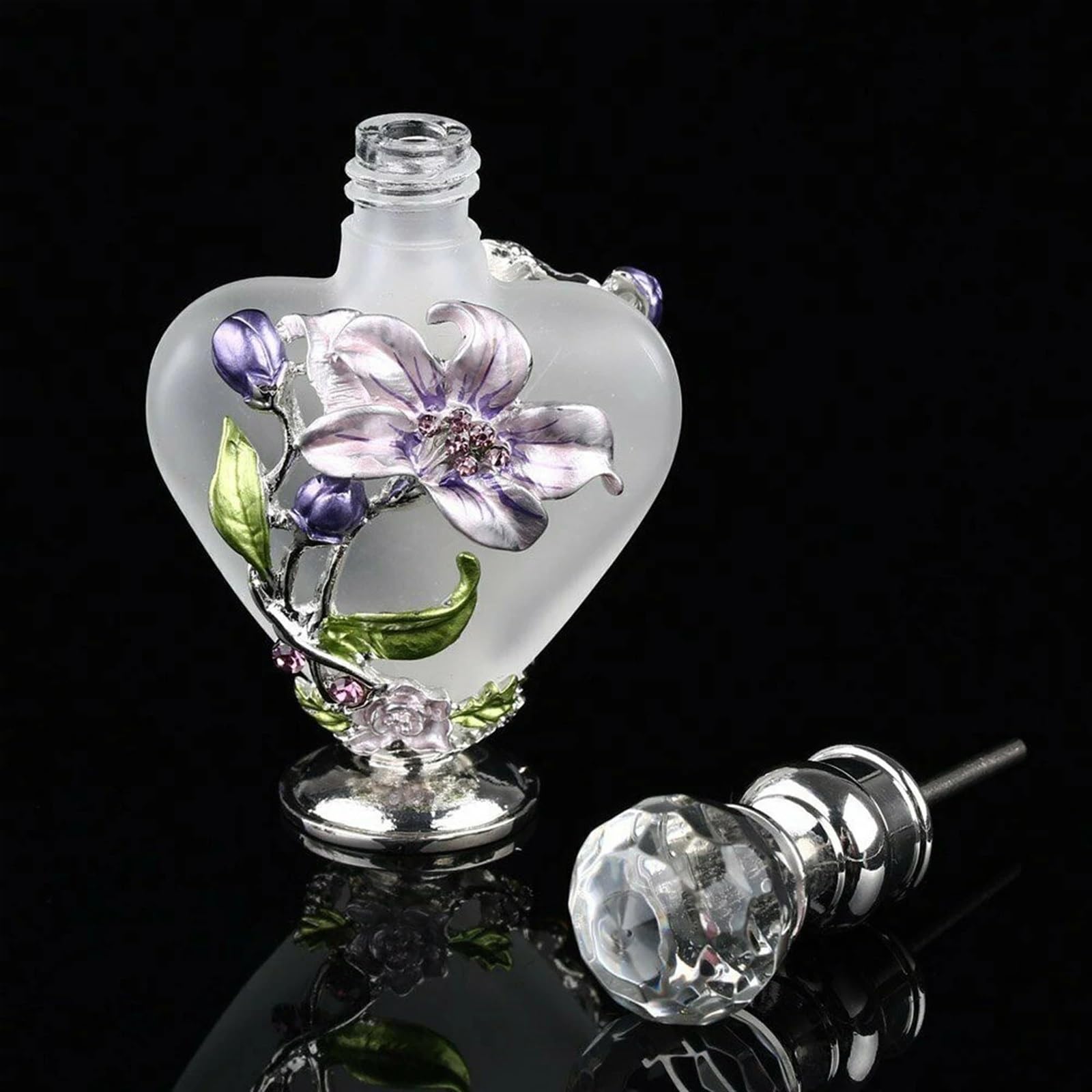 Atomizador de perfume, Botella de perfume cristal esmerilado 10 ml con atomizador recargable patrón corazón orquídea