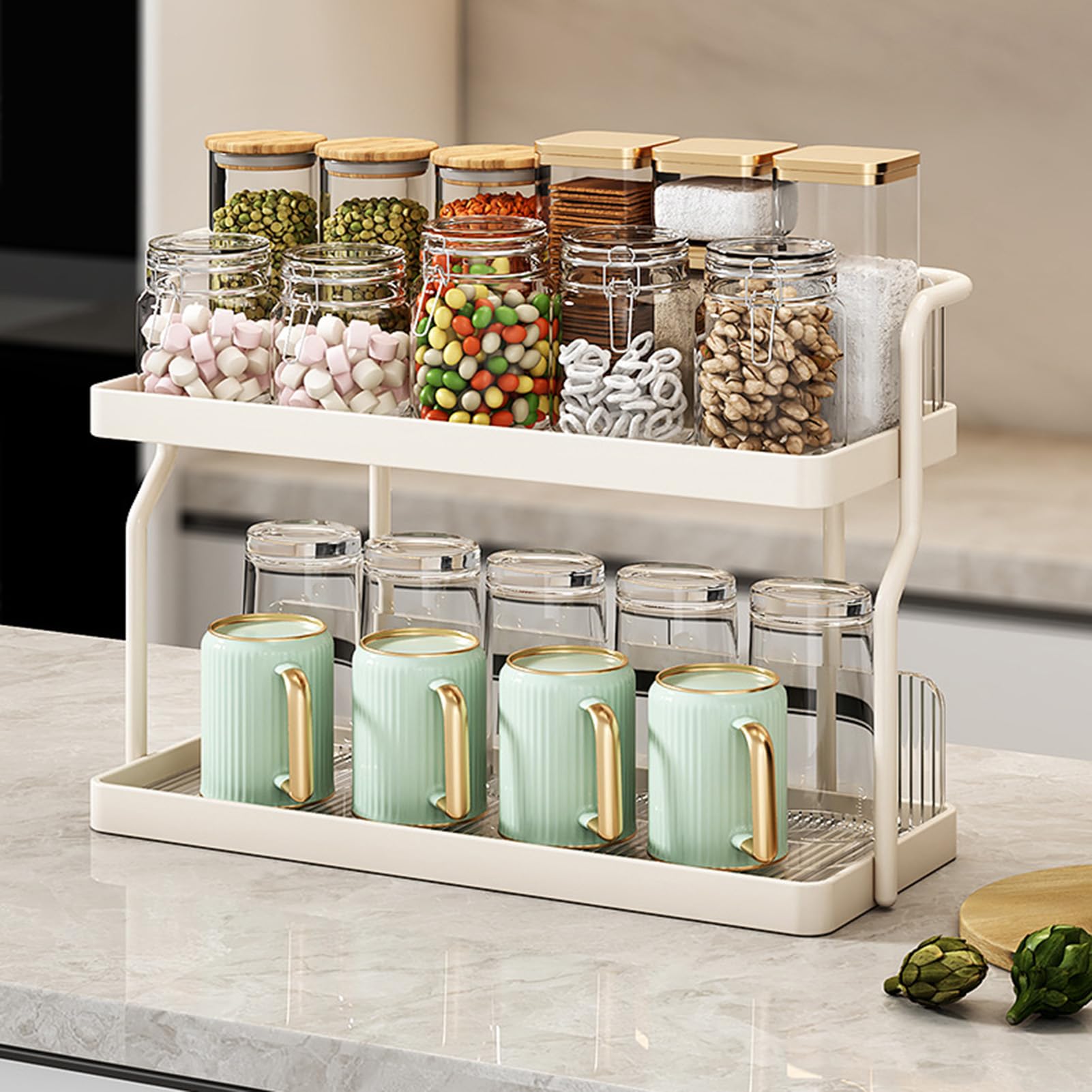 ANTOLE Spice Rack Organizer,2 Tier Countertop Spice Rack,Wall Mount Seasoning Organizer Kitchen Spice Storage,Cabinet Organizer Shelf,Stand Spice Rack for Cupboard,Pantry,Bathroom