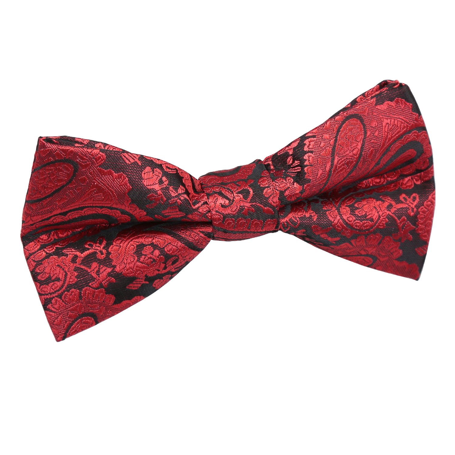 Dqt Boys Black And Red Paisley Floral Jacquard Pre-Tied Bow Tie - Wedding Page Formal