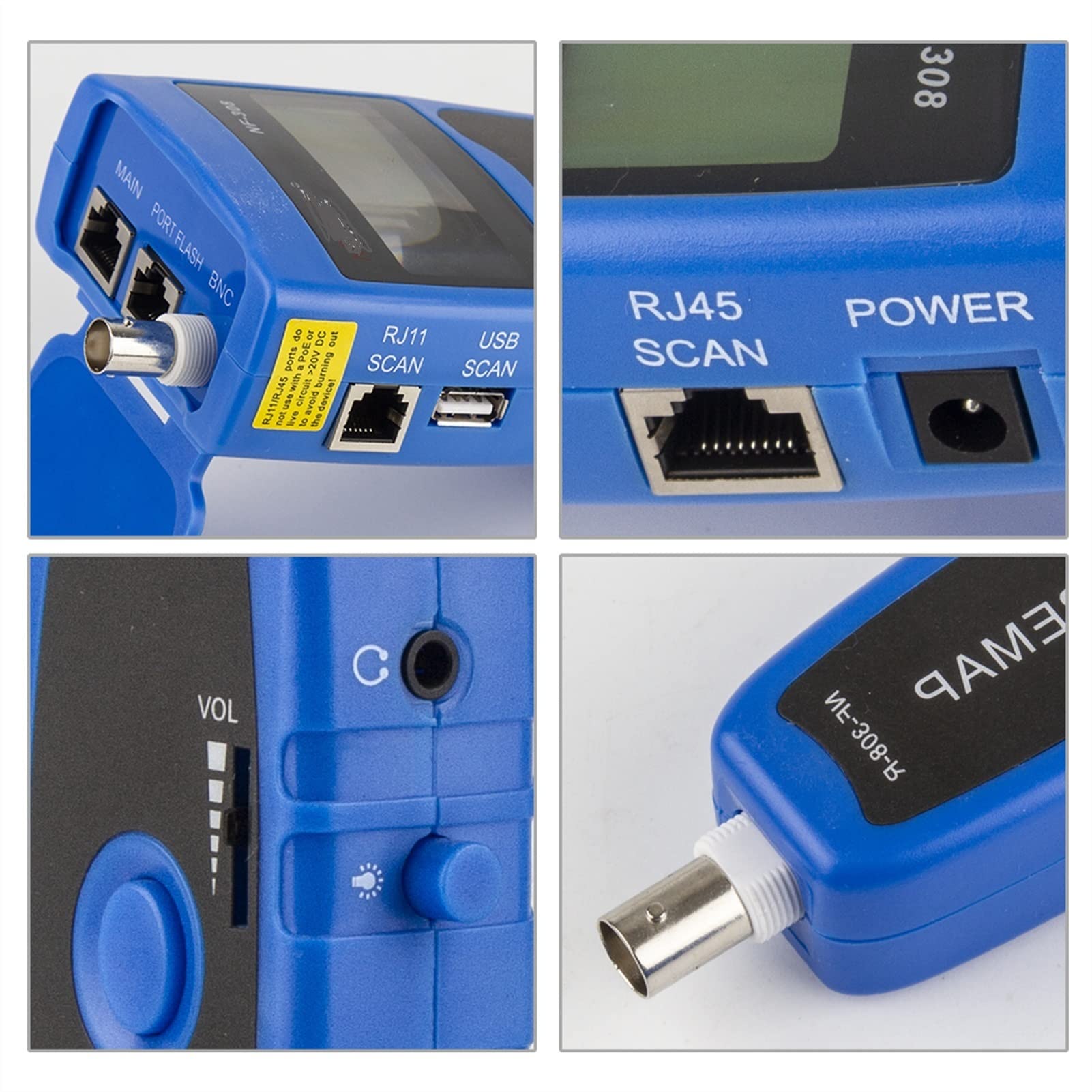 NF-308 Medida a la red Lan Cable de longitud del cable PRUEBA DE CONTINUIDAD DE LA PRUEBA DE ALAMBRE BNC RJ45 RJ11 Monitoreo del probador de cable Ethernet(NF-308-blue)