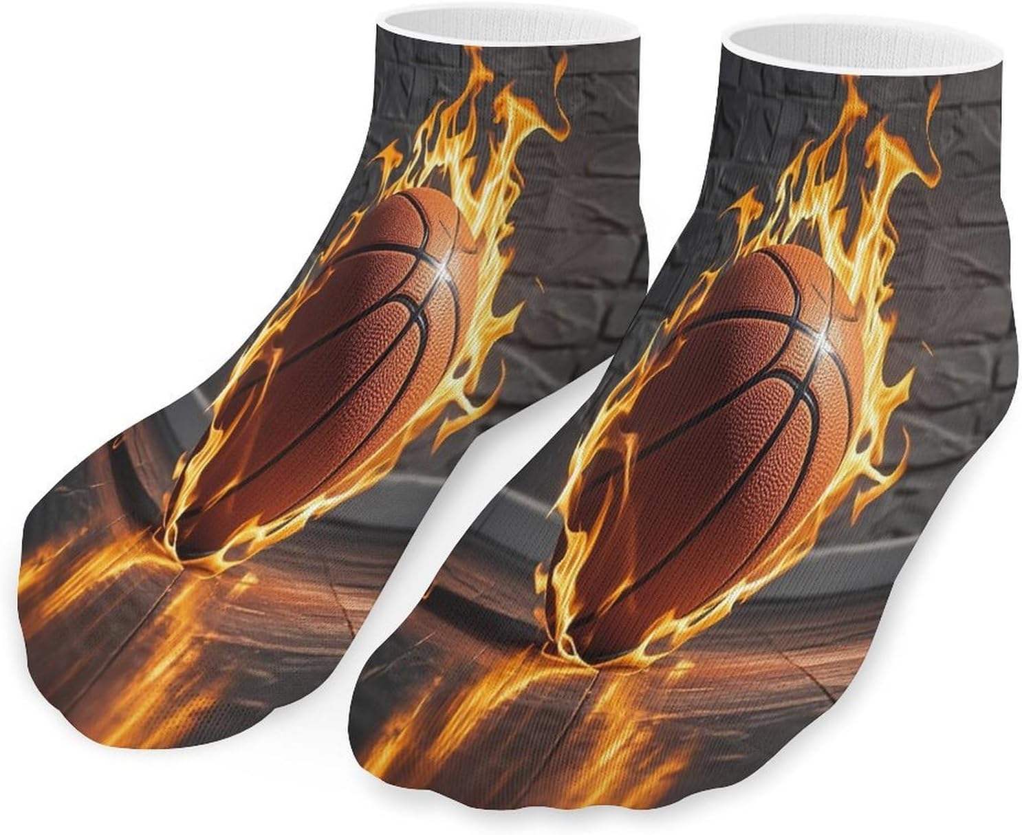 Basketball in Fire Ankle Sock-Low Cut Breathable,Basketball Socks for Men Women,Tube Socks for Work Sports